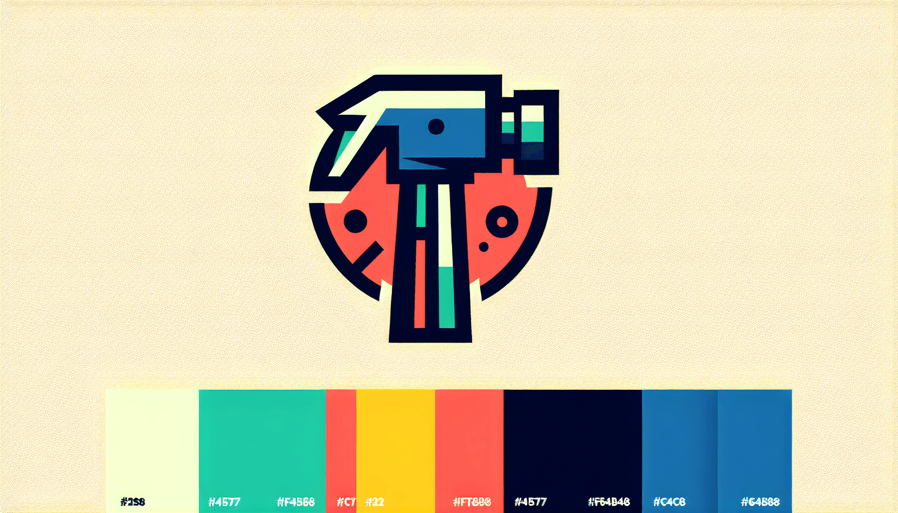 Hammer in flat illustration style and white background, red #f47574, green #88c7a8, yellow #fcc44b, and blue #645bc8 colors.