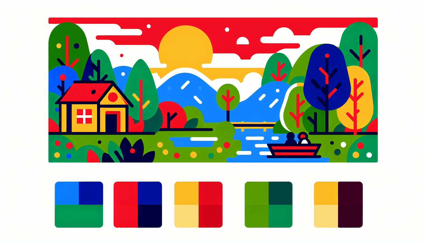 Scale in flat illustration style and white background, red #f47574, green #88c7a8, yellow #fcc44b, and blue #645bc8 colors.