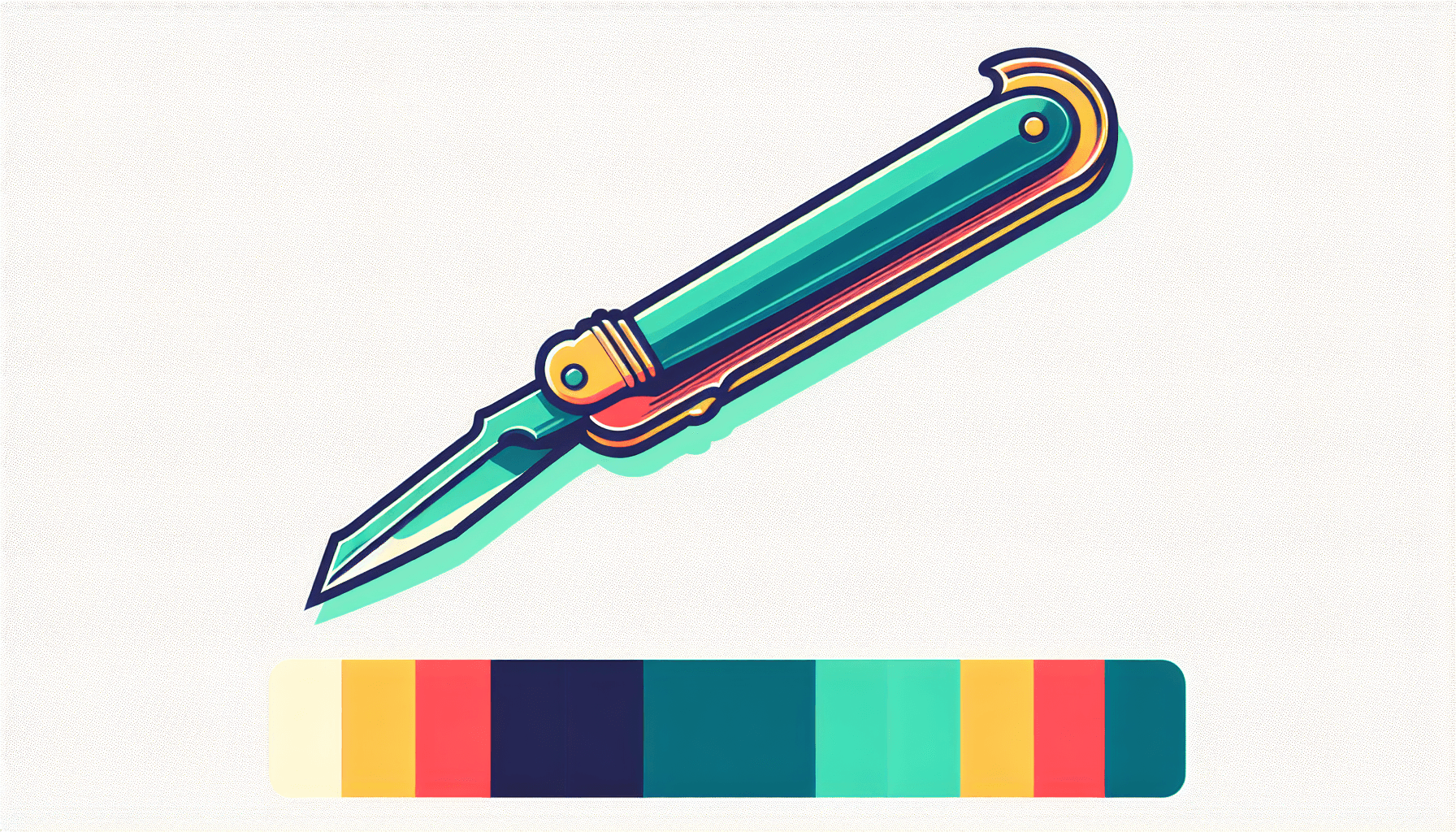 Letter opener in flat illustration style and white background, red #f47574, green #88c7a8, yellow #fcc44b, and blue #645bc8 colors.