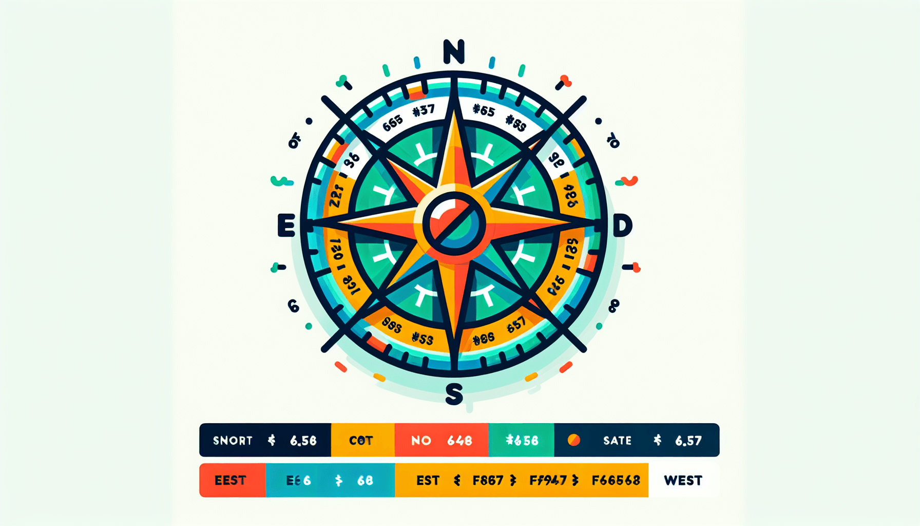 Compass in flat illustration style and white background, red #f47574, green #88c7a8, yellow #fcc44b, and blue #645bc8 colors.