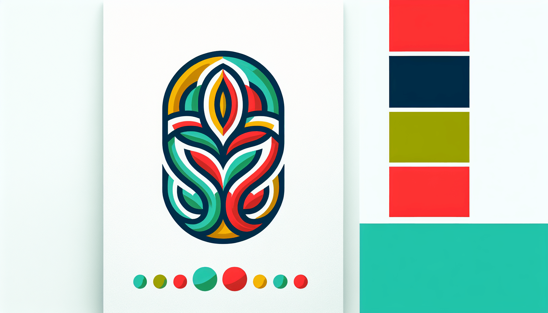 Monogram in flat illustration style and white background, red #f47574, green #88c7a8, yellow #fcc44b, and blue #645bc8 colors.