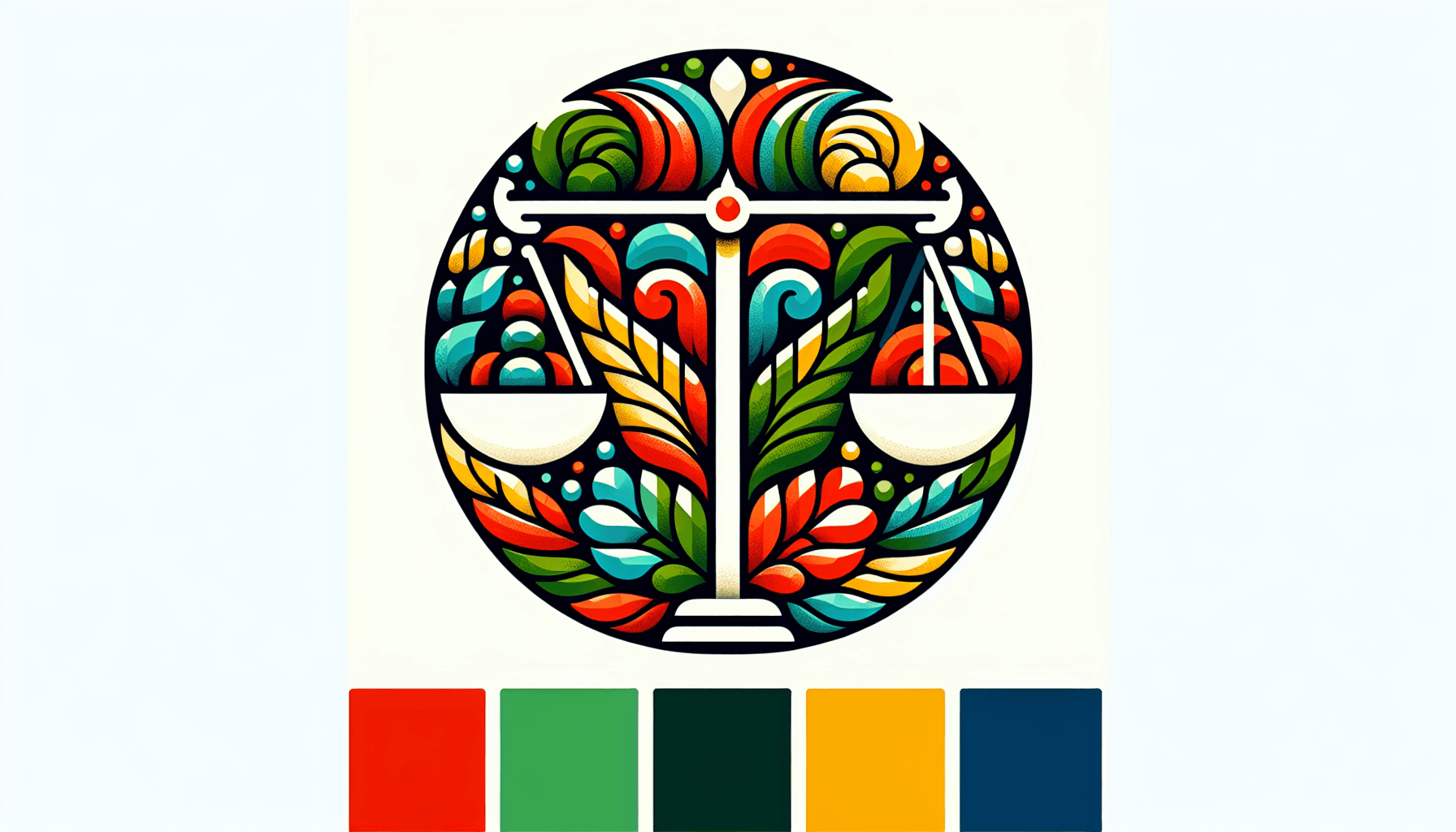 Scales in flat illustration style and white background, red #f47574, green #88c7a8, yellow #fcc44b, and blue #645bc8 colors.