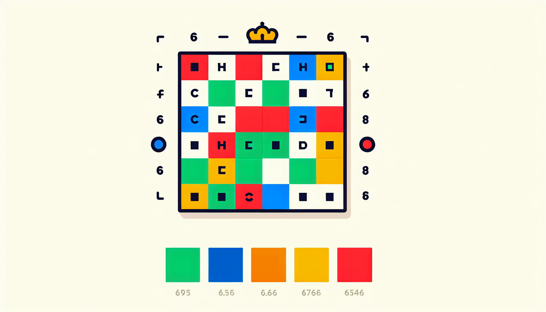 Chess board in flat illustration style and white background, red #f47574, green #88c7a8, yellow #fcc44b, and blue #645bc8 colors.