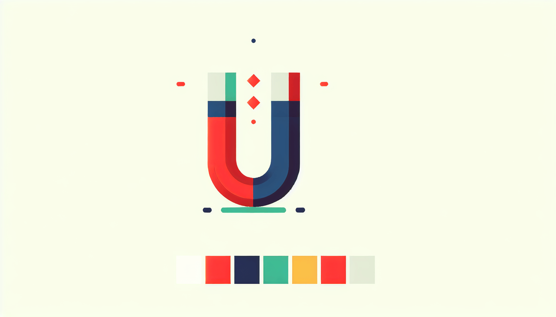 Magnet in flat illustration style and white background, red #f47574, green #88c7a8, yellow #fcc44b, and blue #645bc8 colors.