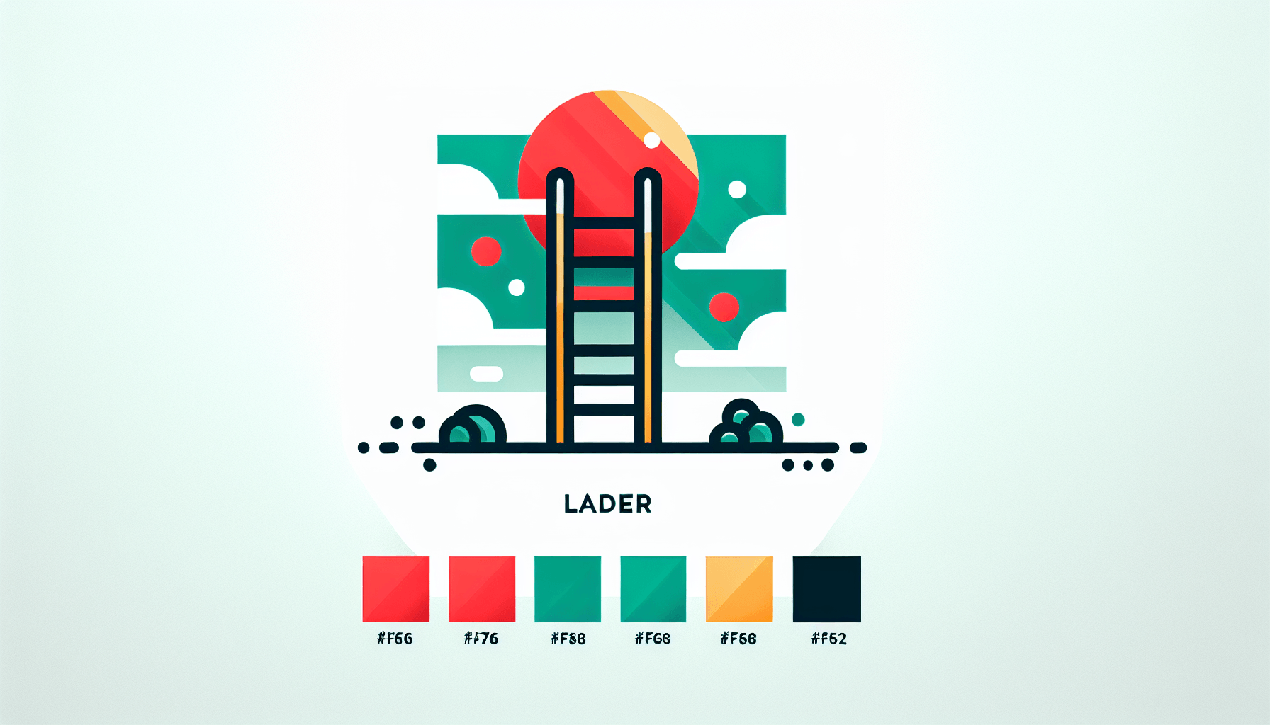 Ladder in flat illustration style and white background, red #f47574, green #88c7a8, yellow #fcc44b, and blue #645bc8 colors.