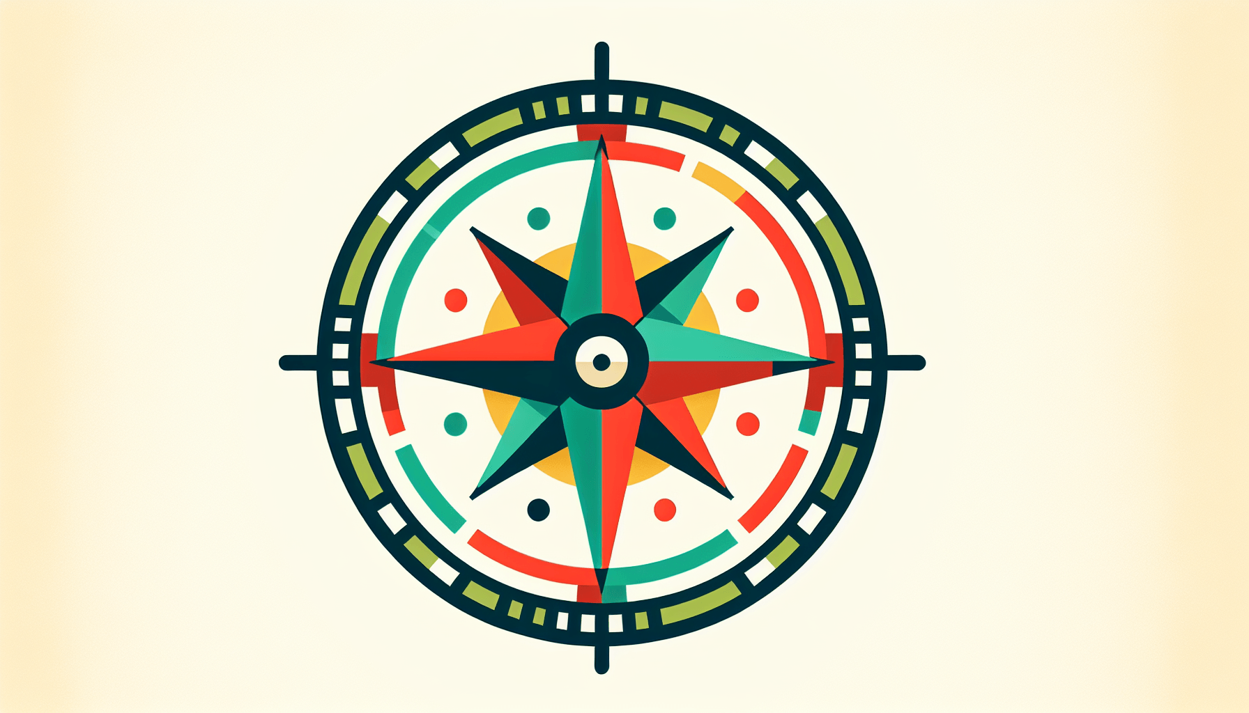 Compass in flat illustration style and white background, red #f47574, green #88c7a8, yellow #fcc44b, and blue #645bc8 colors.