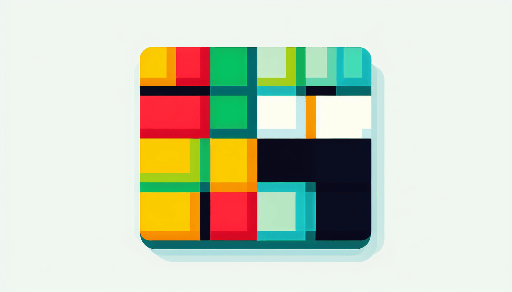 Chessboard in flat illustration style and white background, red #f47574, green #88c7a8, yellow #fcc44b, and blue #645bc8 colors.