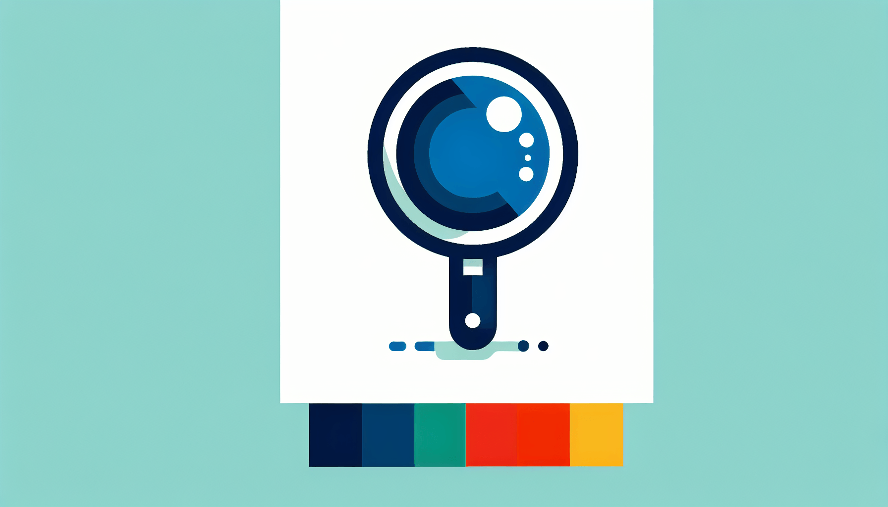 Magnifying glass in flat illustration style and white background, red #f47574, green #88c7a8, yellow #fcc44b, and blue #645bc8 colors.