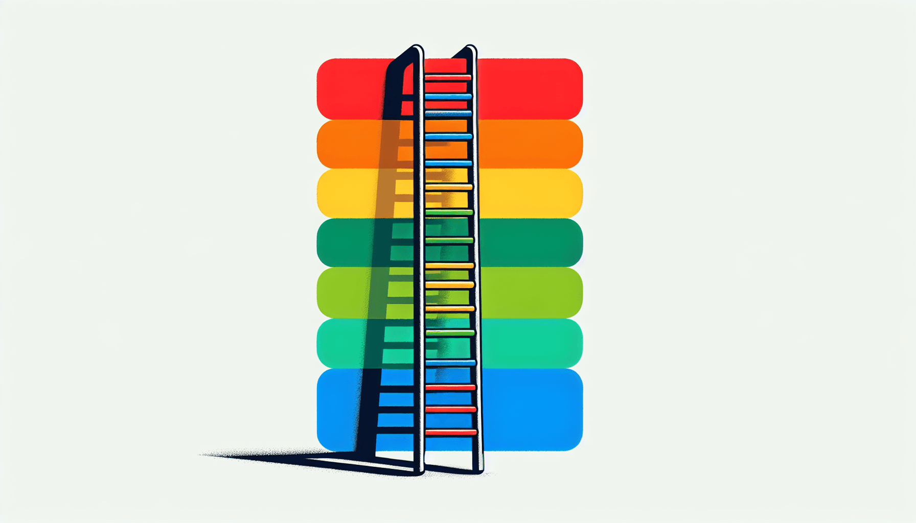 Ladder in flat illustration style and white background, red #f47574, green #88c7a8, yellow #fcc44b, and blue #645bc8 colors.