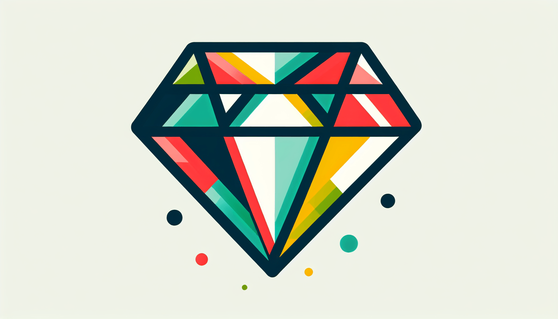 Diamond in flat illustration style and white background, red #f47574, green #88c7a8, yellow #fcc44b, and blue #645bc8 colors.