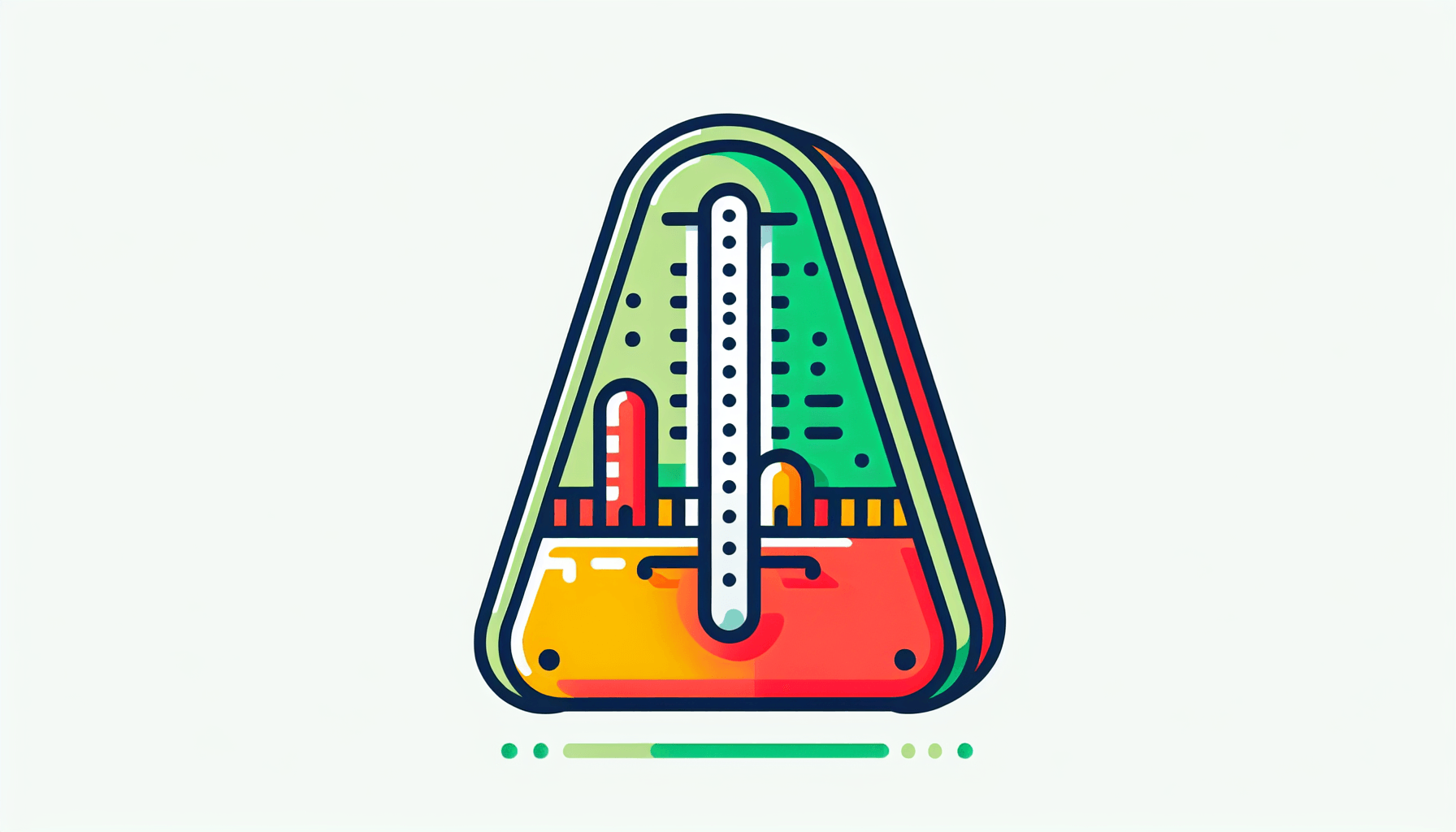 Metronome in flat illustration style and white background, red #f47574, green #88c7a8, yellow #fcc44b, and blue #645bc8 colors.