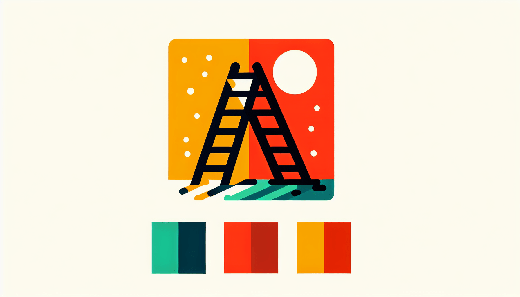 Ladder in flat illustration style and white background, red #f47574, green #88c7a8, yellow #fcc44b, and blue #645bc8 colors.