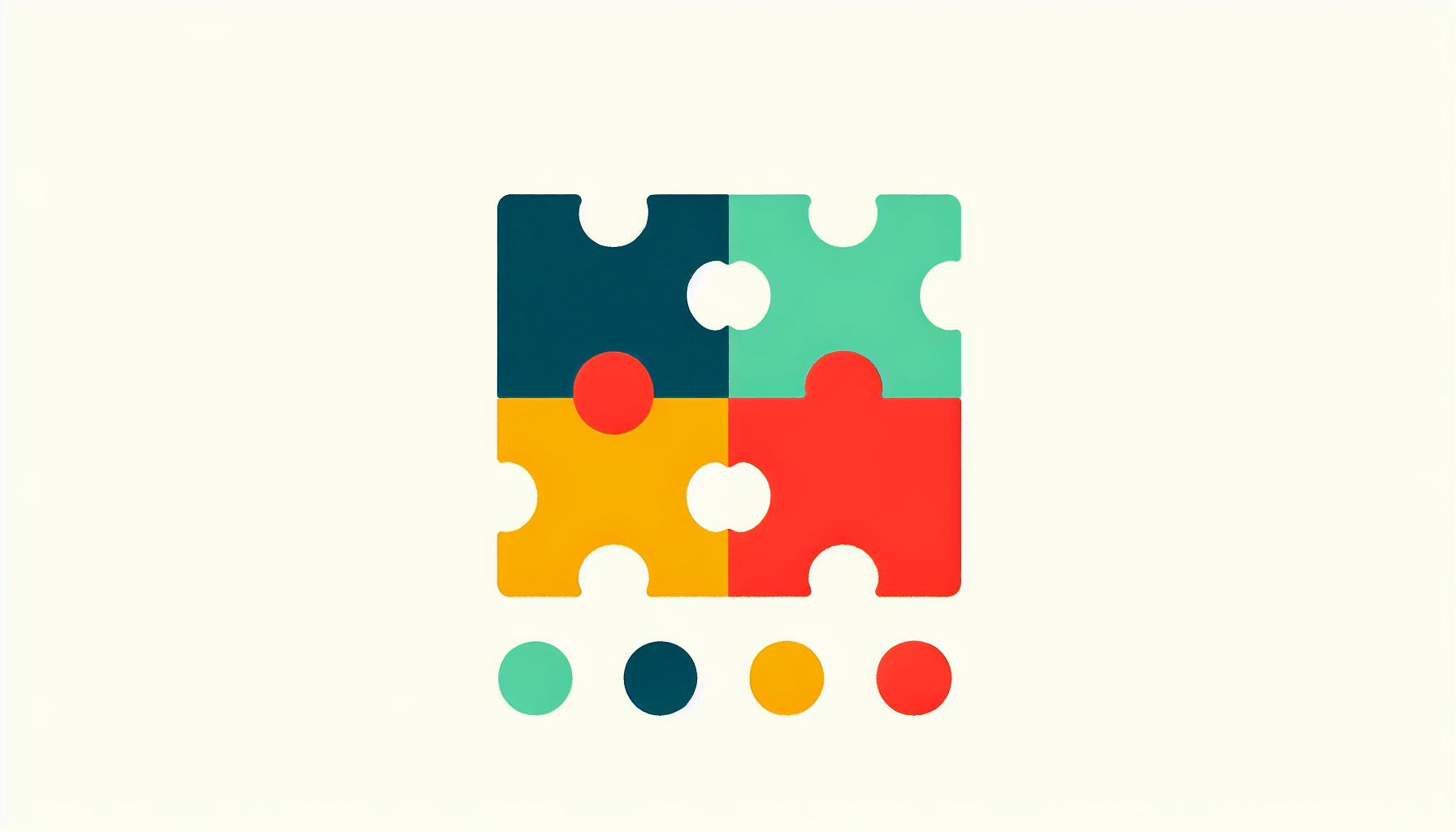 Puzzle piece in flat illustration style and white background, red #f47574, green #88c7a8, yellow #fcc44b, and blue #645bc8 colors.