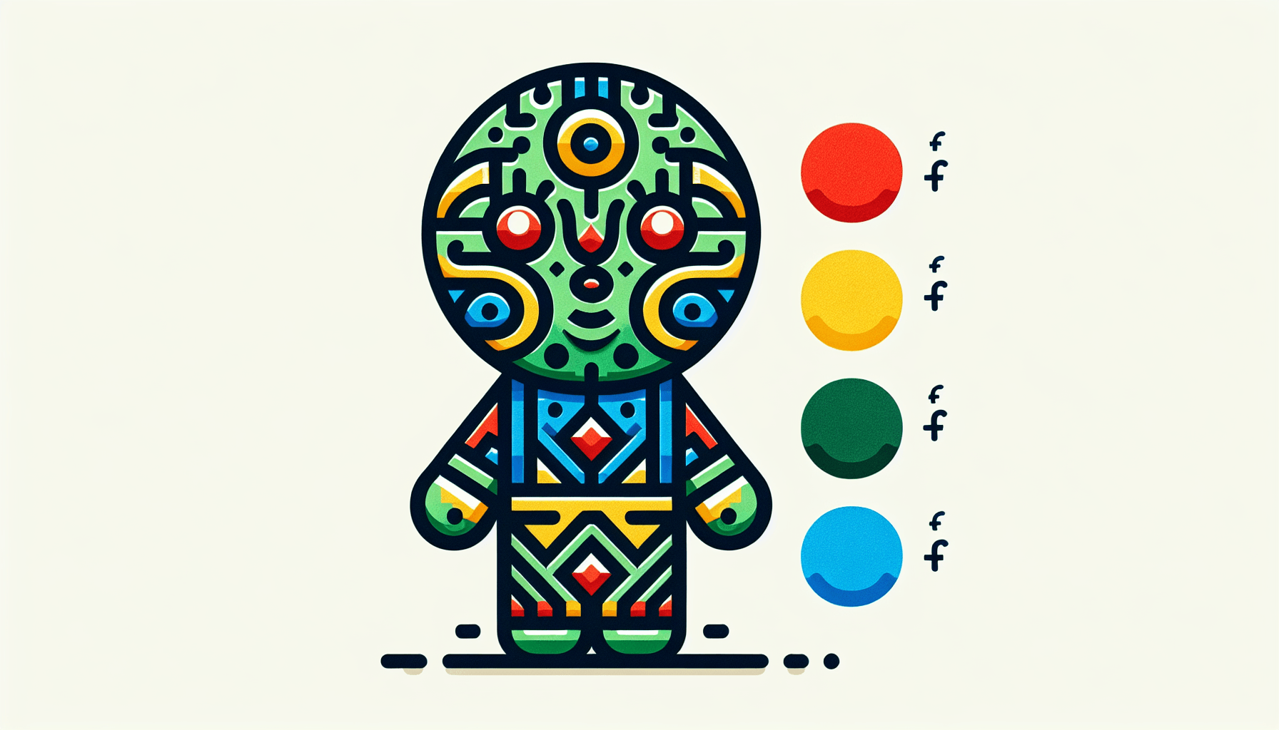 Puppet in flat illustration style and white background, red #f47574, green #88c7a8, yellow #fcc44b, and blue #645bc8 colors.