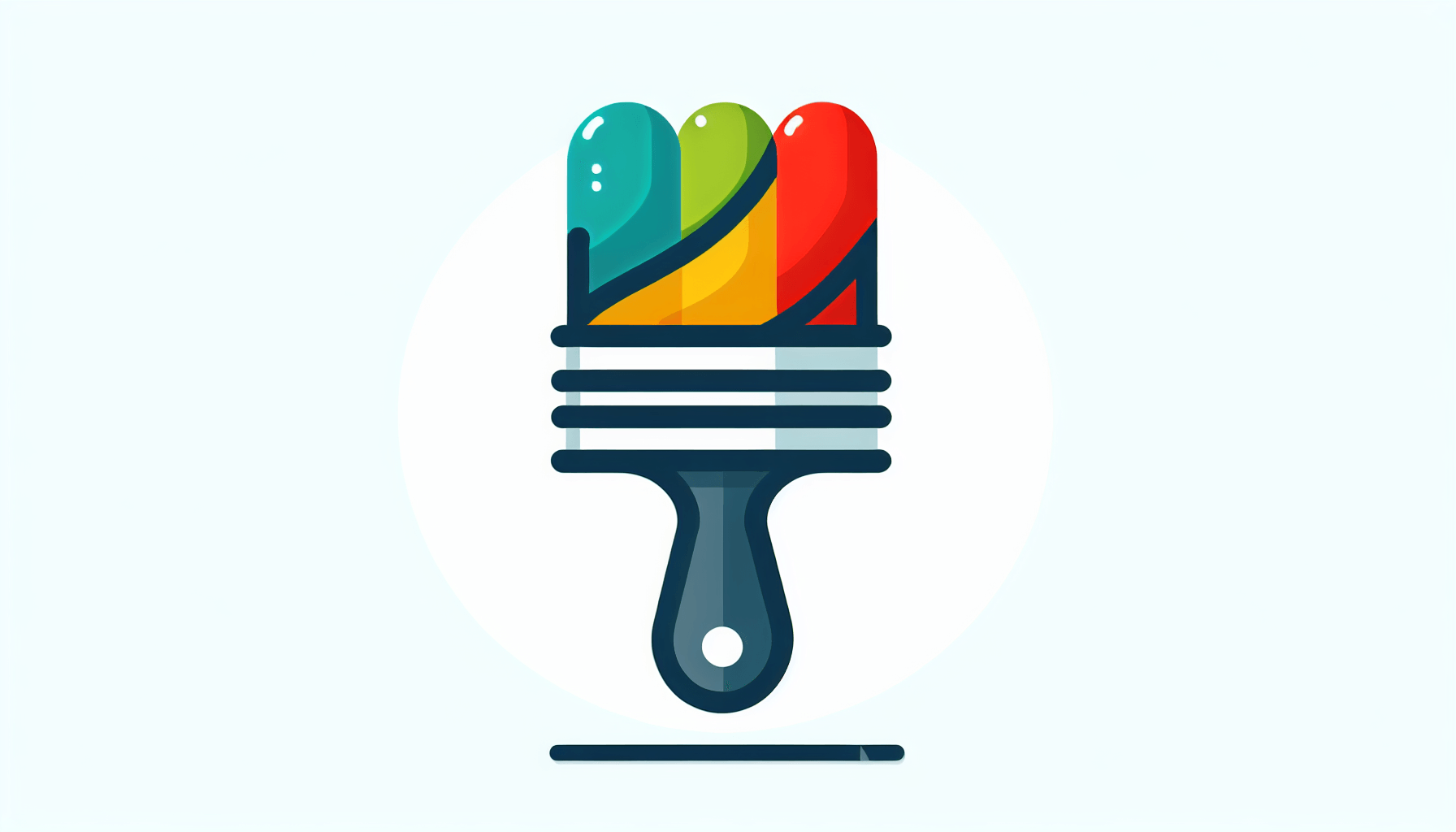Paintbrush in flat illustration style and white background, red #f47574, green #88c7a8, yellow #fcc44b, and blue #645bc8 colors.