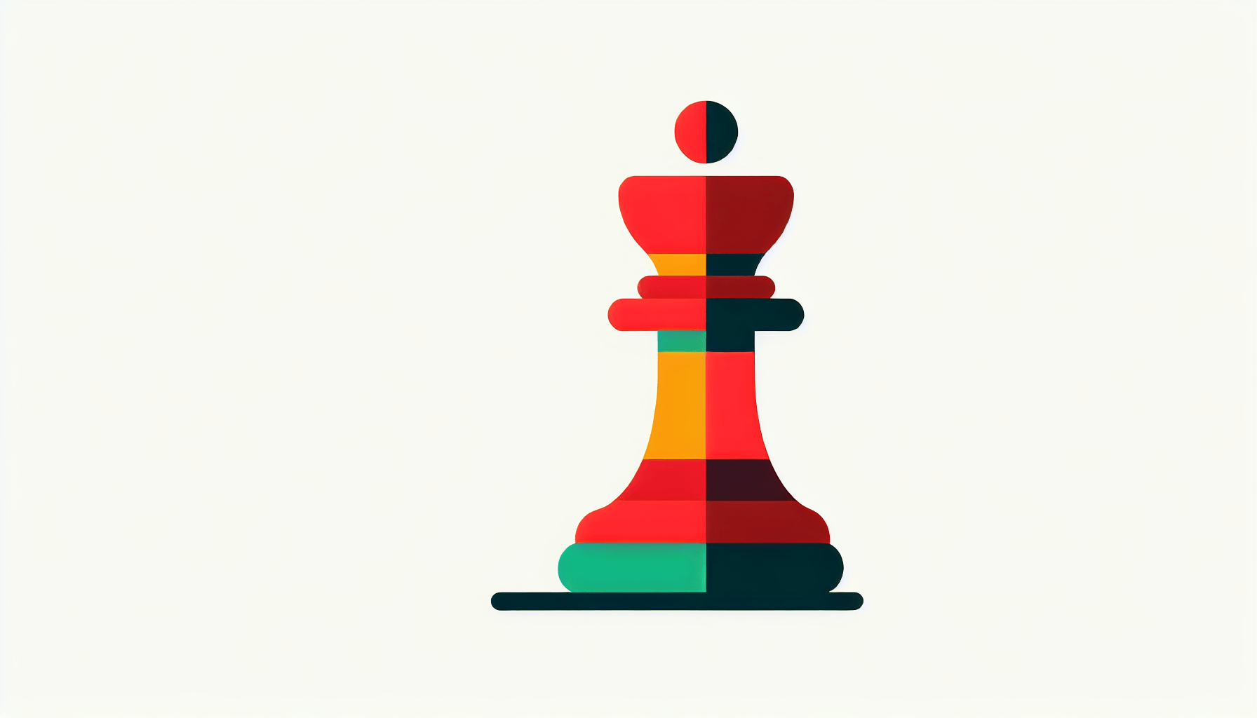 Chess piece in flat illustration style and white background, red #f47574, green #88c7a8, yellow #fcc44b, and blue #645bc8 colors.