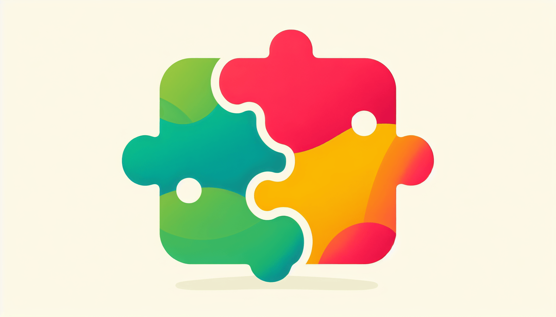 Puzzle piece in flat illustration style and white background, red #f47574, green #88c7a8, yellow #fcc44b, and blue #645bc8 colors.