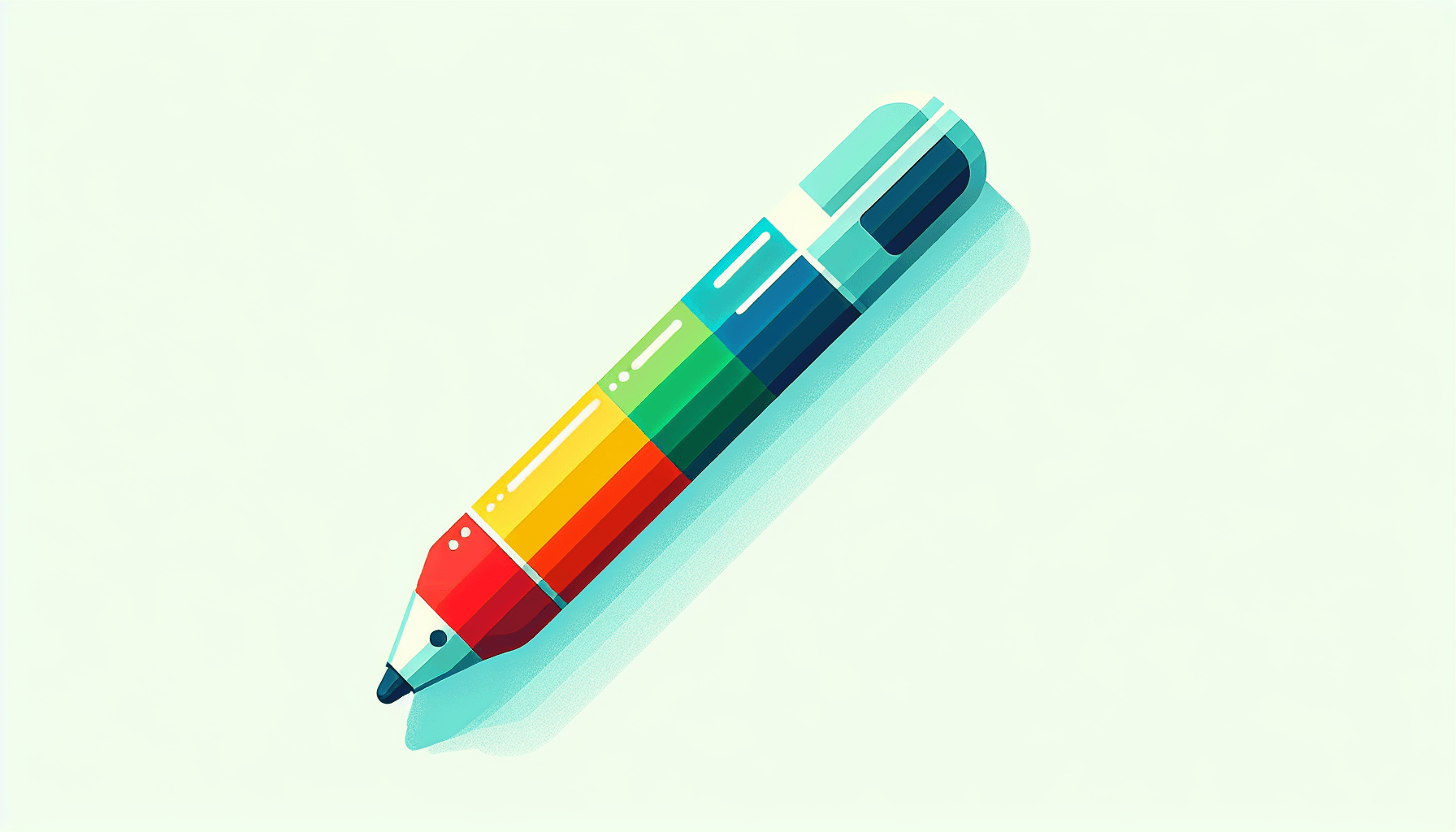 Pen in flat illustration style and white background, red #f47574, green #88c7a8, yellow #fcc44b, and blue #645bc8 colors.
