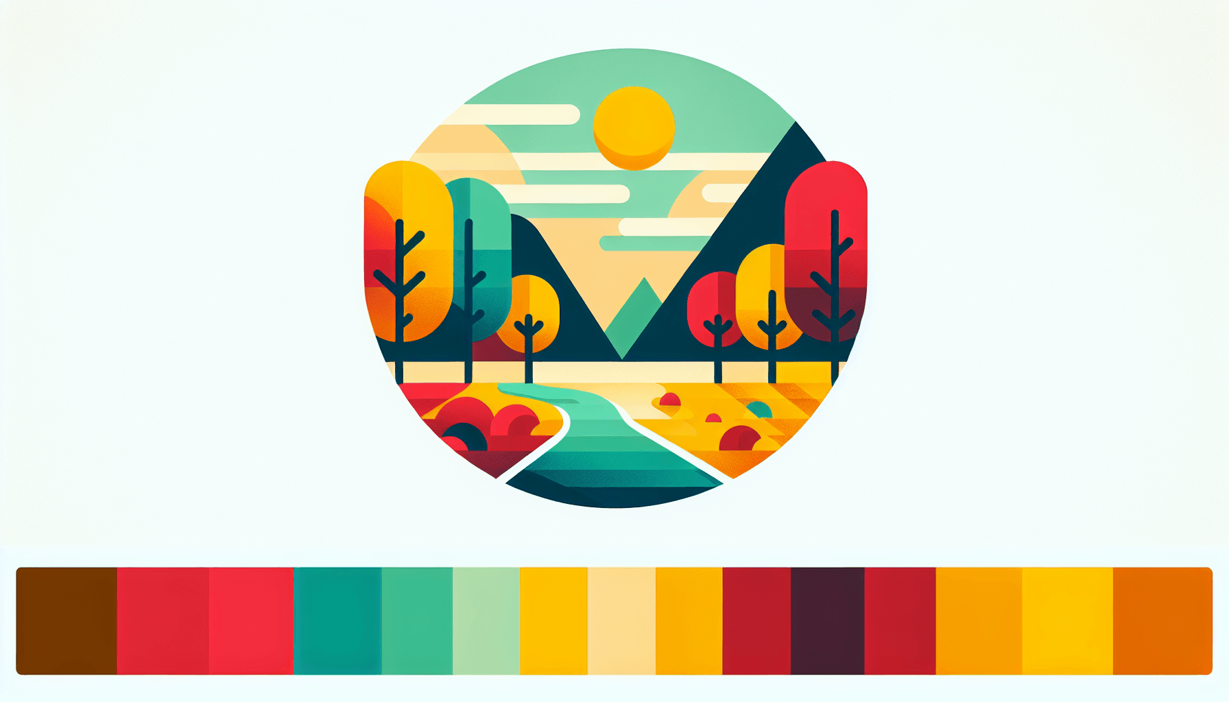 Pathway in flat illustration style and white background, red #f47574, green #88c7a8, yellow #fcc44b, and blue #645bc8 colors.