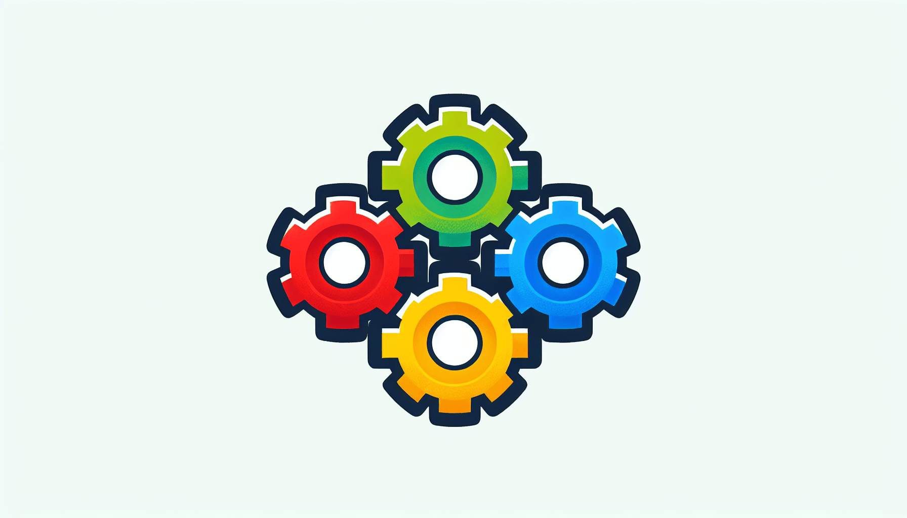 Gear in flat illustration style and white background, red #f47574, green #88c7a8, yellow #fcc44b, and blue #645bc8 colors.