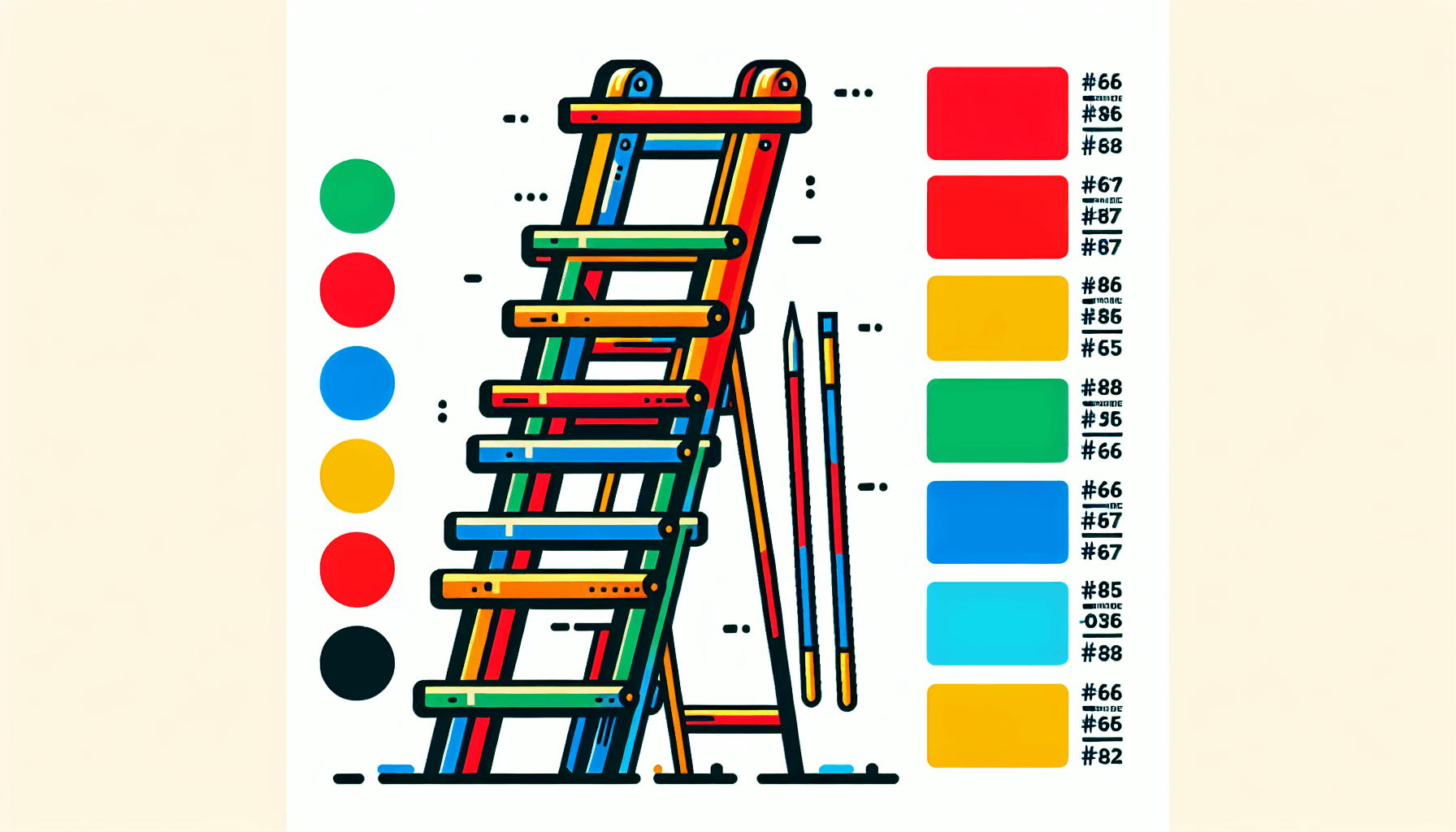 Ladder in flat illustration style and white background, red #f47574, green #88c7a8, yellow #fcc44b, and blue #645bc8 colors.