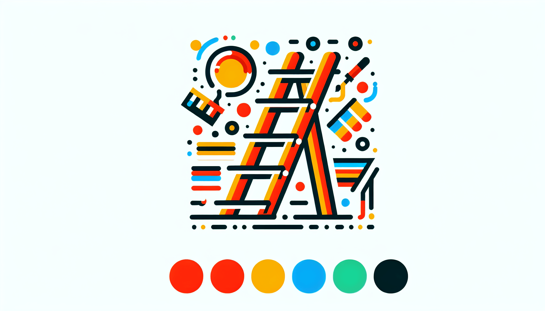 Ladder in flat illustration style and white background, red #f47574, green #88c7a8, yellow #fcc44b, and blue #645bc8 colors.