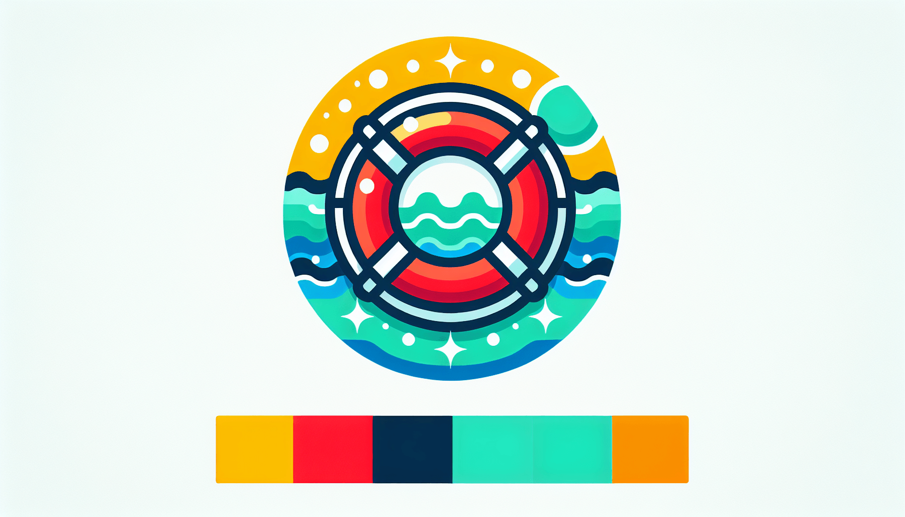 Lifebuoy in flat illustration style and white background, red #f47574, green #88c7a8, yellow #fcc44b, and blue #645bc8 colors.