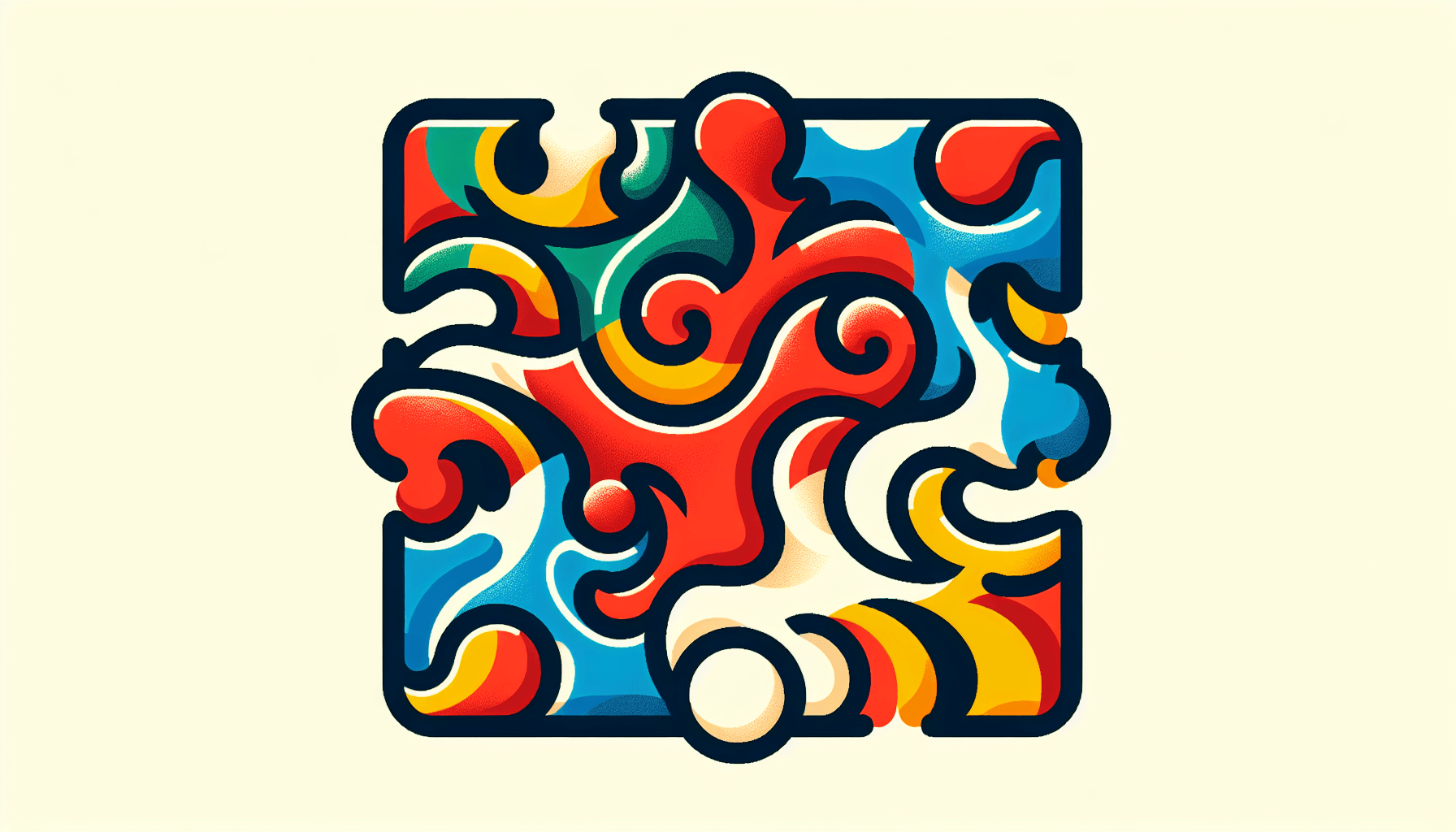Puzzle in flat illustration style and white background, red #f47574, green #88c7a8, yellow #fcc44b, and blue #645bc8 colors.