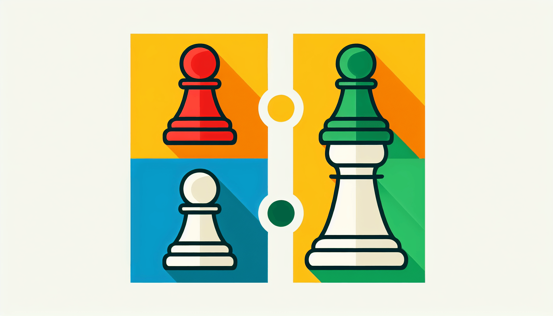 Chess piece in flat illustration style and white background, red #f47574, green #88c7a8, yellow #fcc44b, and blue #645bc8 colors.