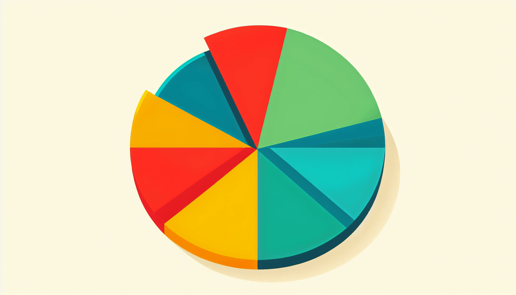Pie chart in flat illustration style and white background, red #f47574, green #88c7a8, yellow #fcc44b, and blue #645bc8 colors.