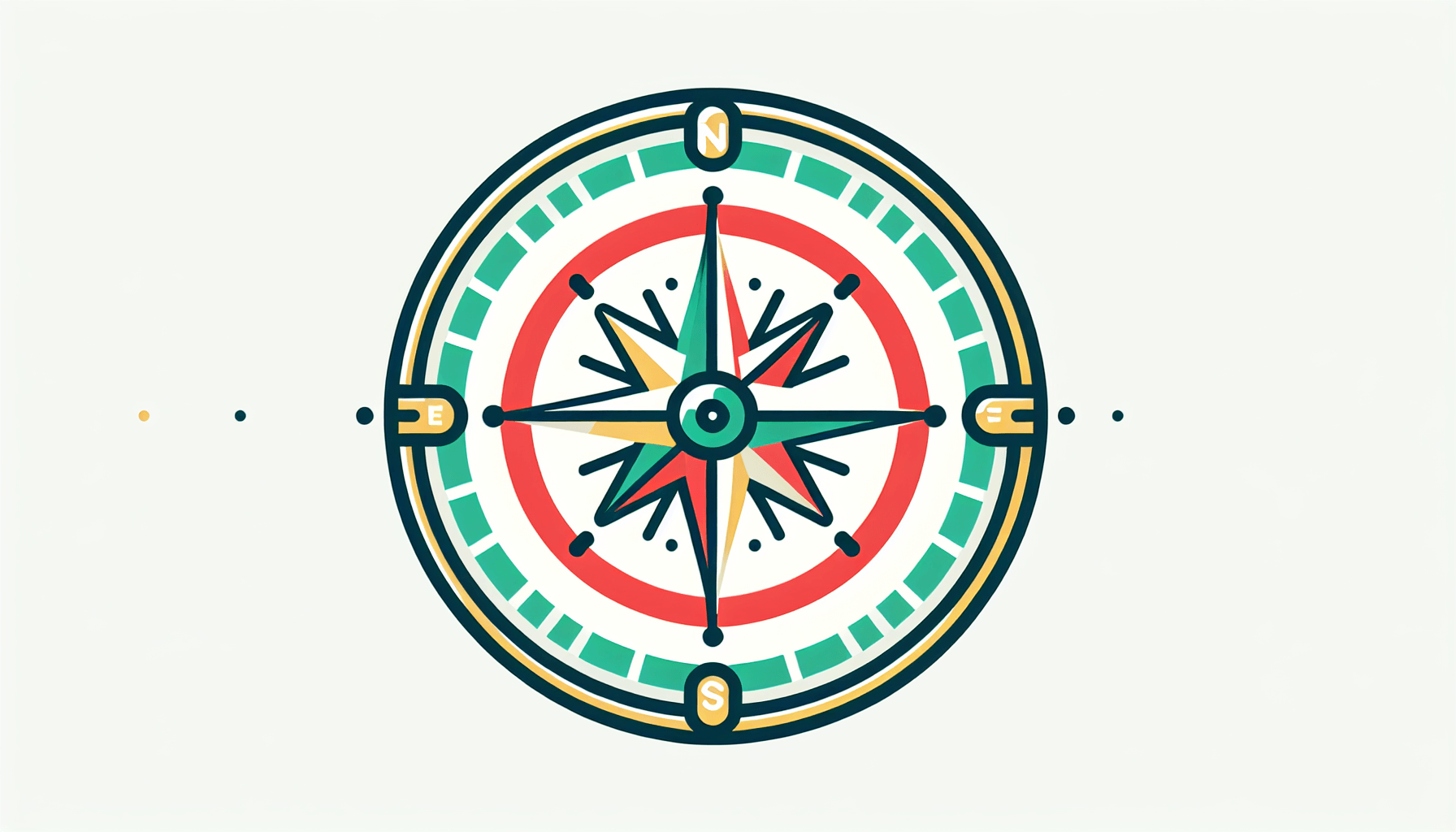Compass in flat illustration style and white background, red #f47574, green #88c7a8, yellow #fcc44b, and blue #645bc8 colors.