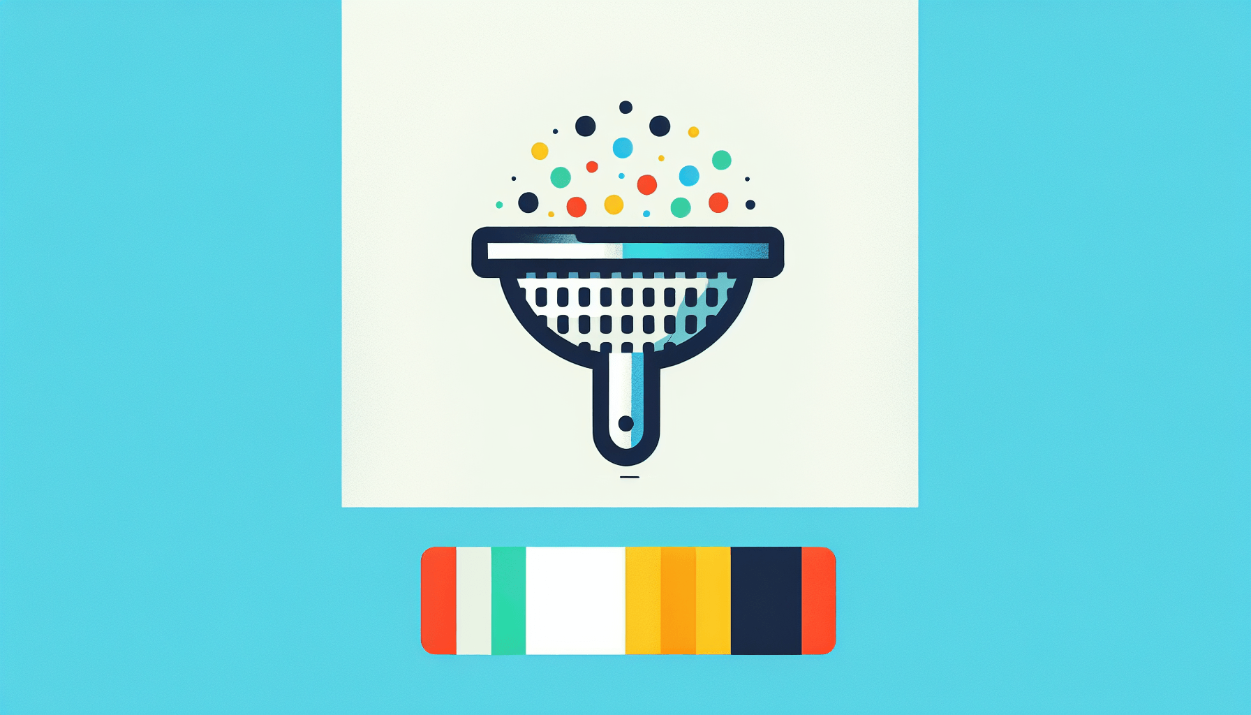 Sieve in flat illustration style and white background, red #f47574, green #88c7a8, yellow #fcc44b, and blue #645bc8 colors.