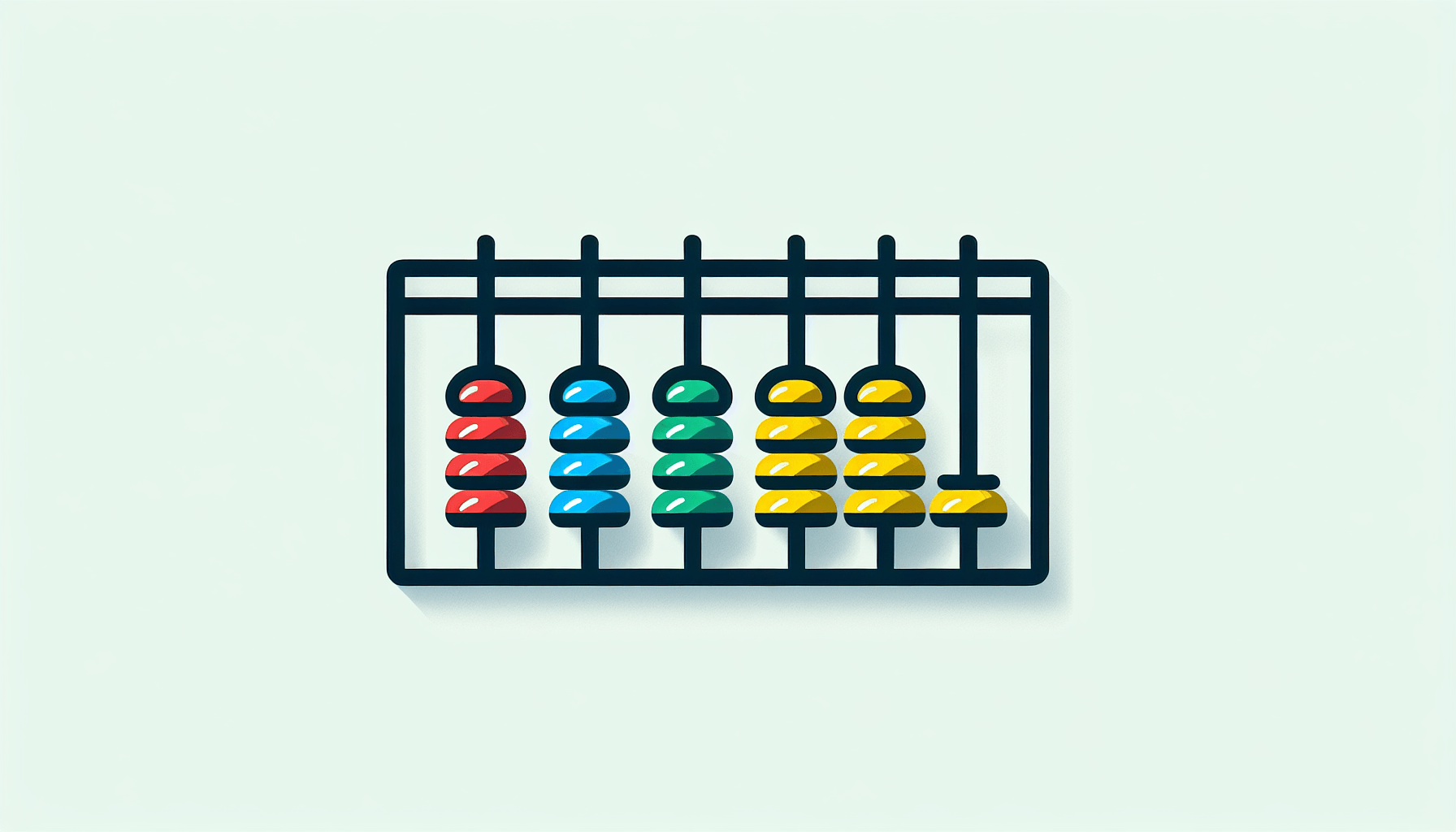Abacus in flat illustration style and white background, red #f47574, green #88c7a8, yellow #fcc44b, and blue #645bc8 colors.