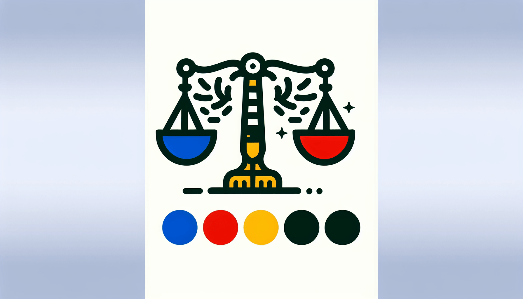Scales in flat illustration style and white background, red #f47574, green #88c7a8, yellow #fcc44b, and blue #645bc8 colors.