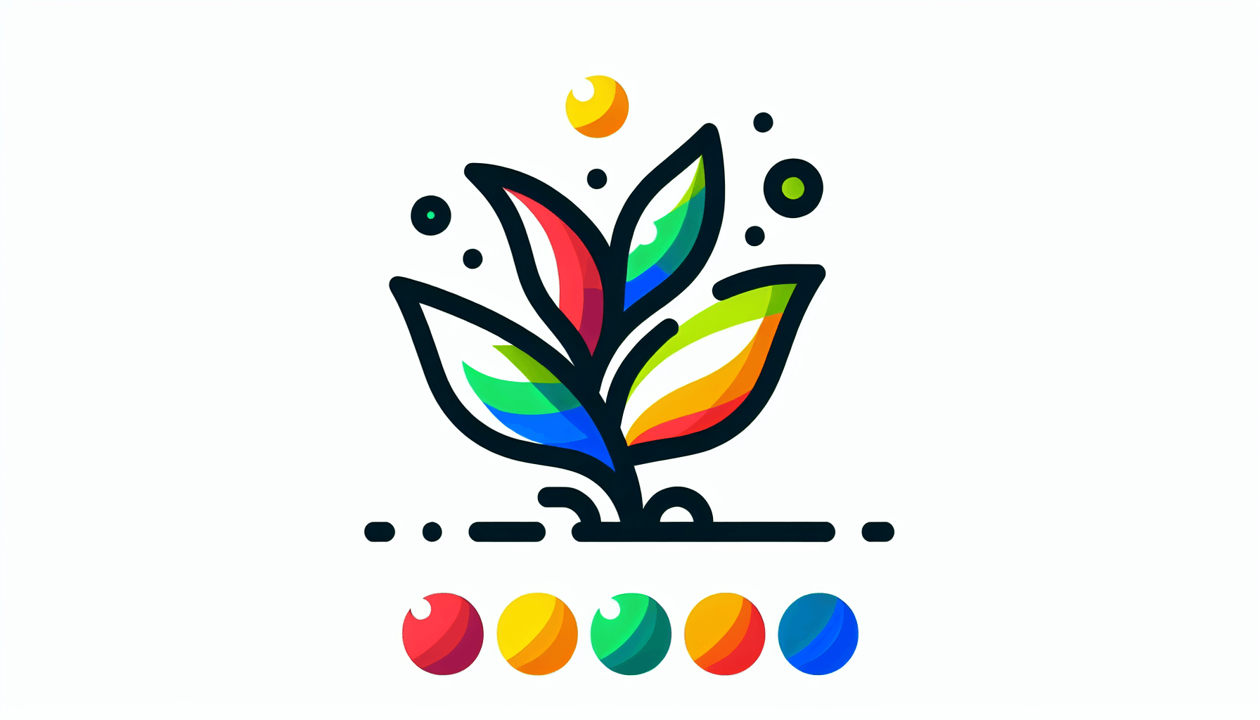 Sprout in flat illustration style and white background, red #f47574, green #88c7a8, yellow #fcc44b, and blue #645bc8 colors.