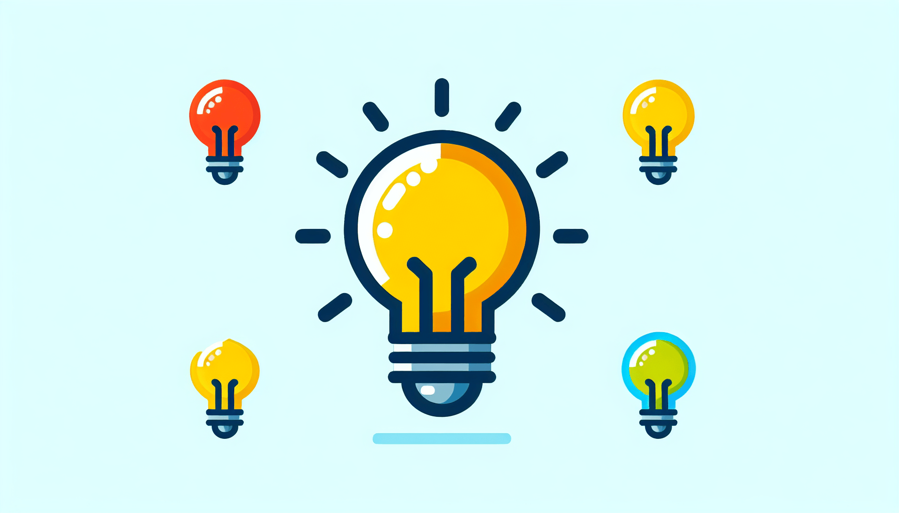 Light bulb in flat illustration style and white background, red #f47574, green #88c7a8, yellow #fcc44b, and blue #645bc8 colors.