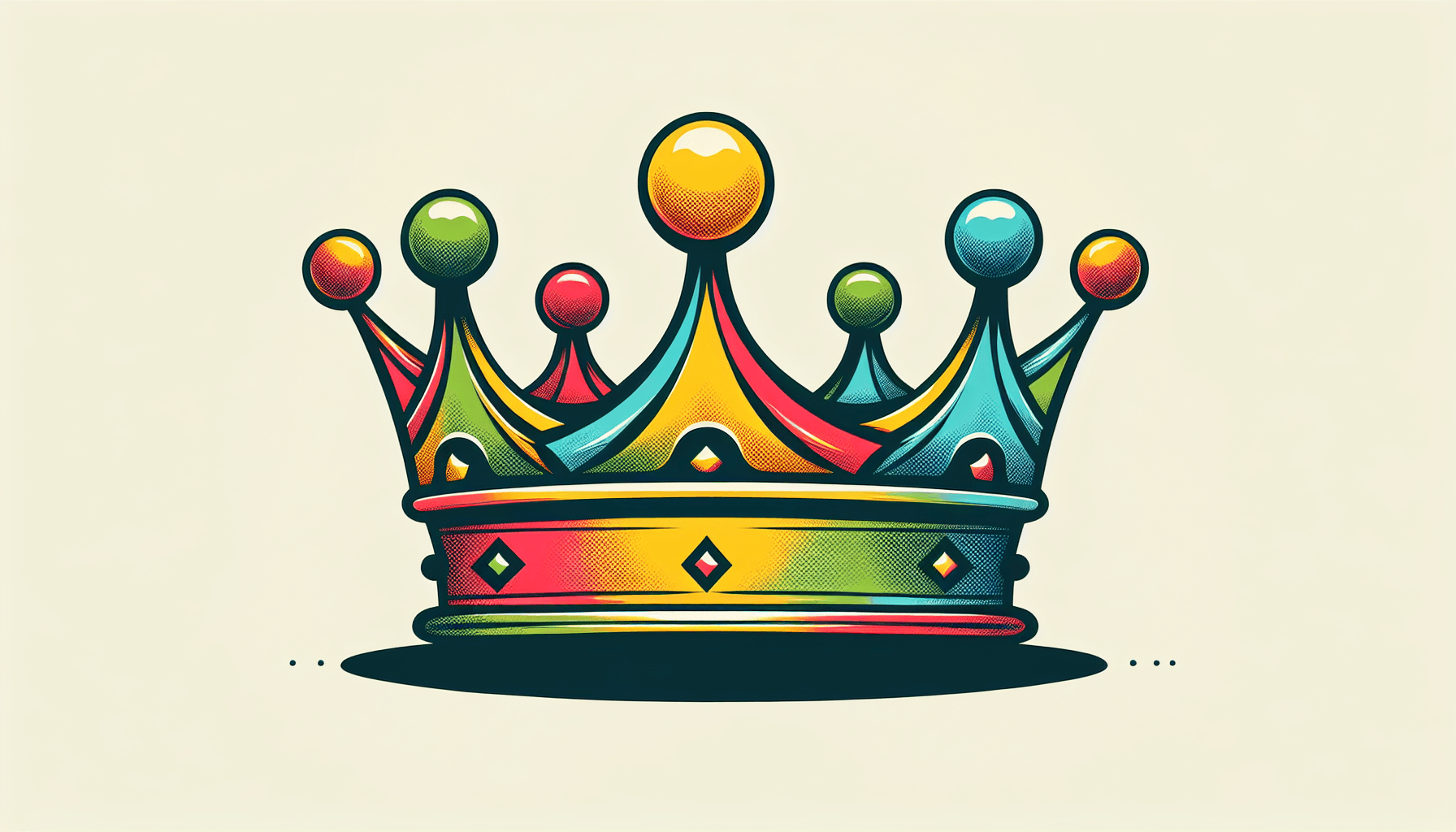 Crown in flat illustration style and white background, red #f47574, green #88c7a8, yellow #fcc44b, and blue #645bc8 colors.