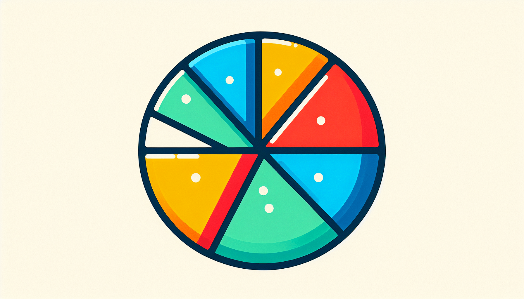 Pie chart in flat illustration style and white background, red #f47574, green #88c7a8, yellow #fcc44b, and blue #645bc8 colors.