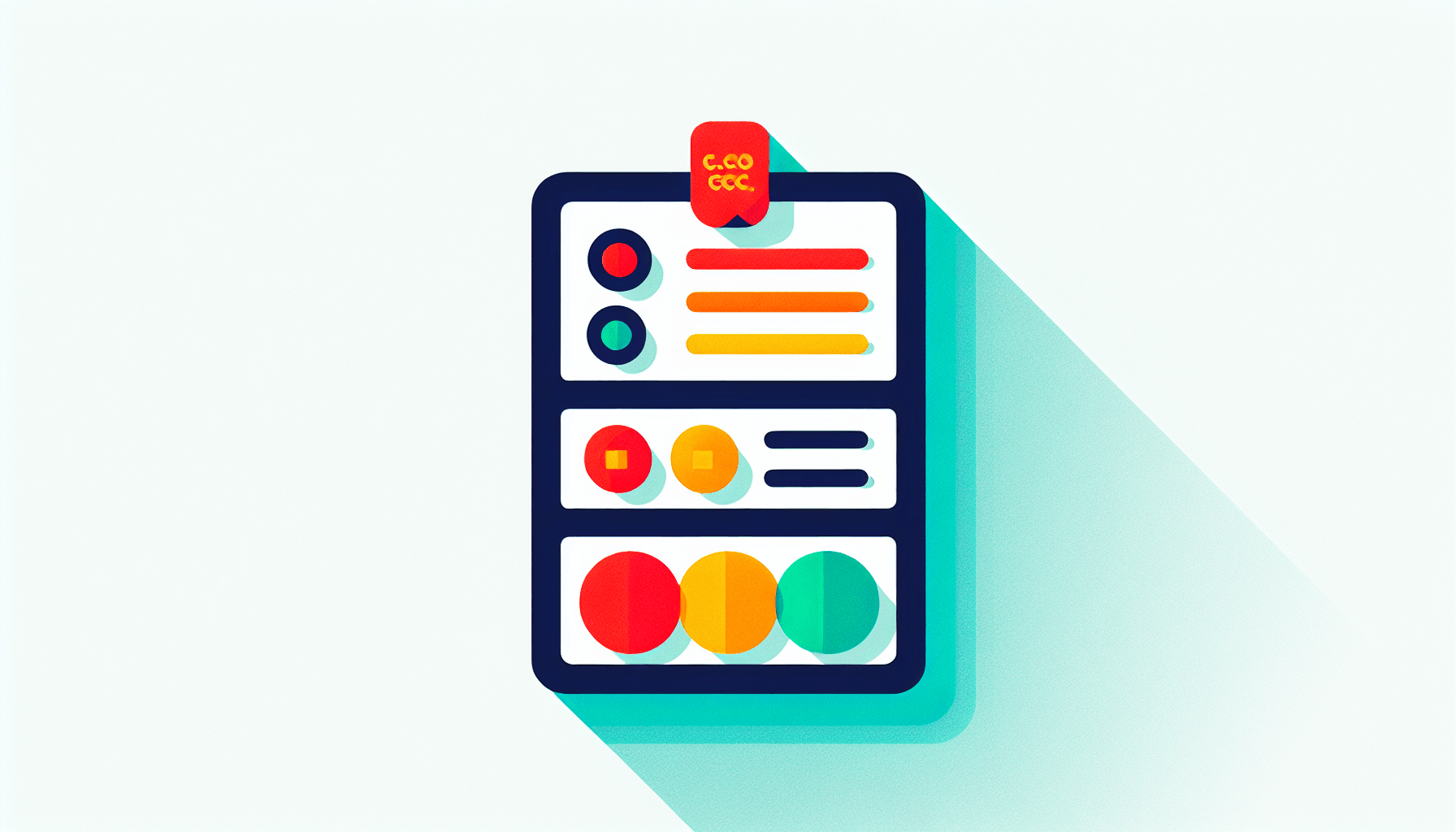 Report card in flat illustration style and white background, red #f47574, green #88c7a8, yellow #fcc44b, and blue #645bc8 colors.
