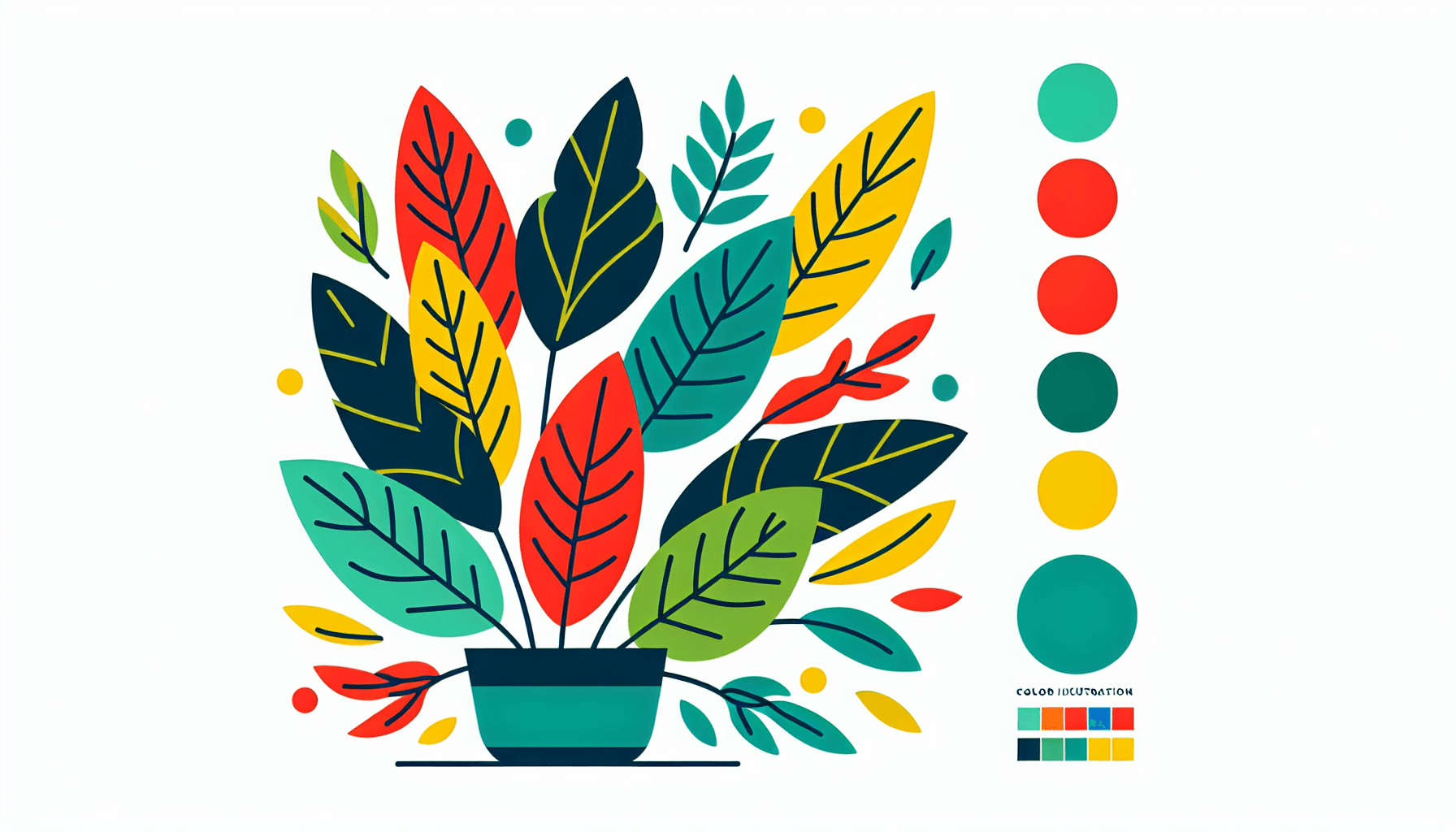Plant in flat illustration style and white background, red #f47574, green #88c7a8, yellow #fcc44b, and blue #645bc8 colors.