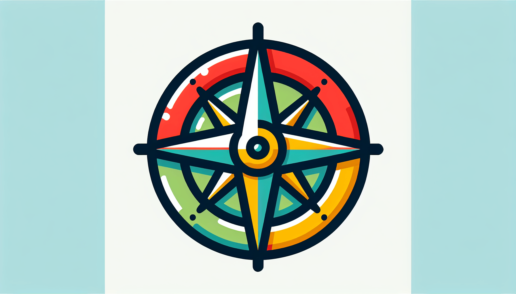 Compass in flat illustration style and white background, red #f47574, green #88c7a8, yellow #fcc44b, and blue #645bc8 colors.