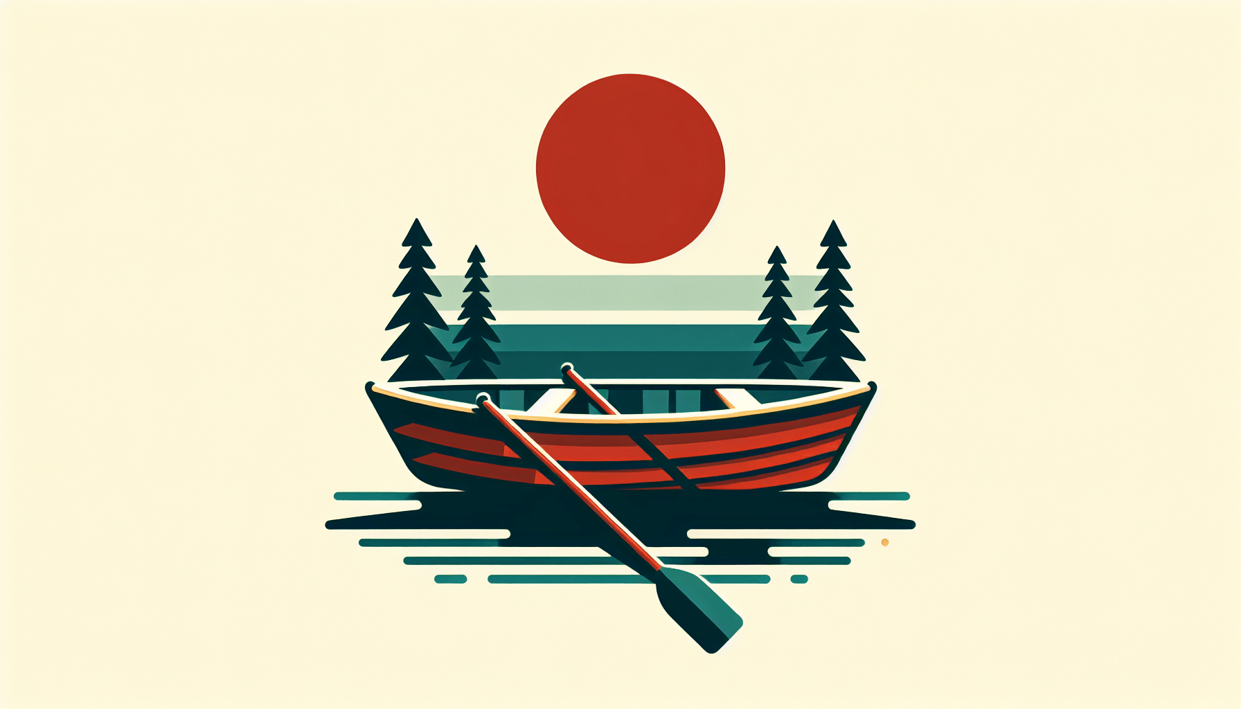Rowboat in flat illustration style and white background, red #f47574, green #88c7a8, yellow #fcc44b, and blue #645bc8 colors.