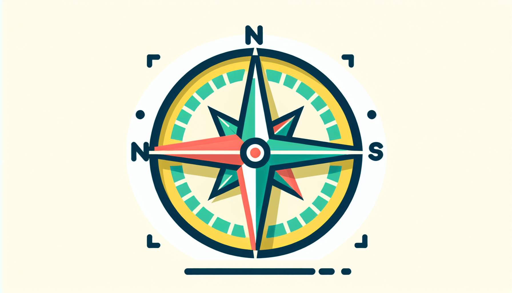 Compass in flat illustration style and white background, red #f47574, green #88c7a8, yellow #fcc44b, and blue #645bc8 colors.