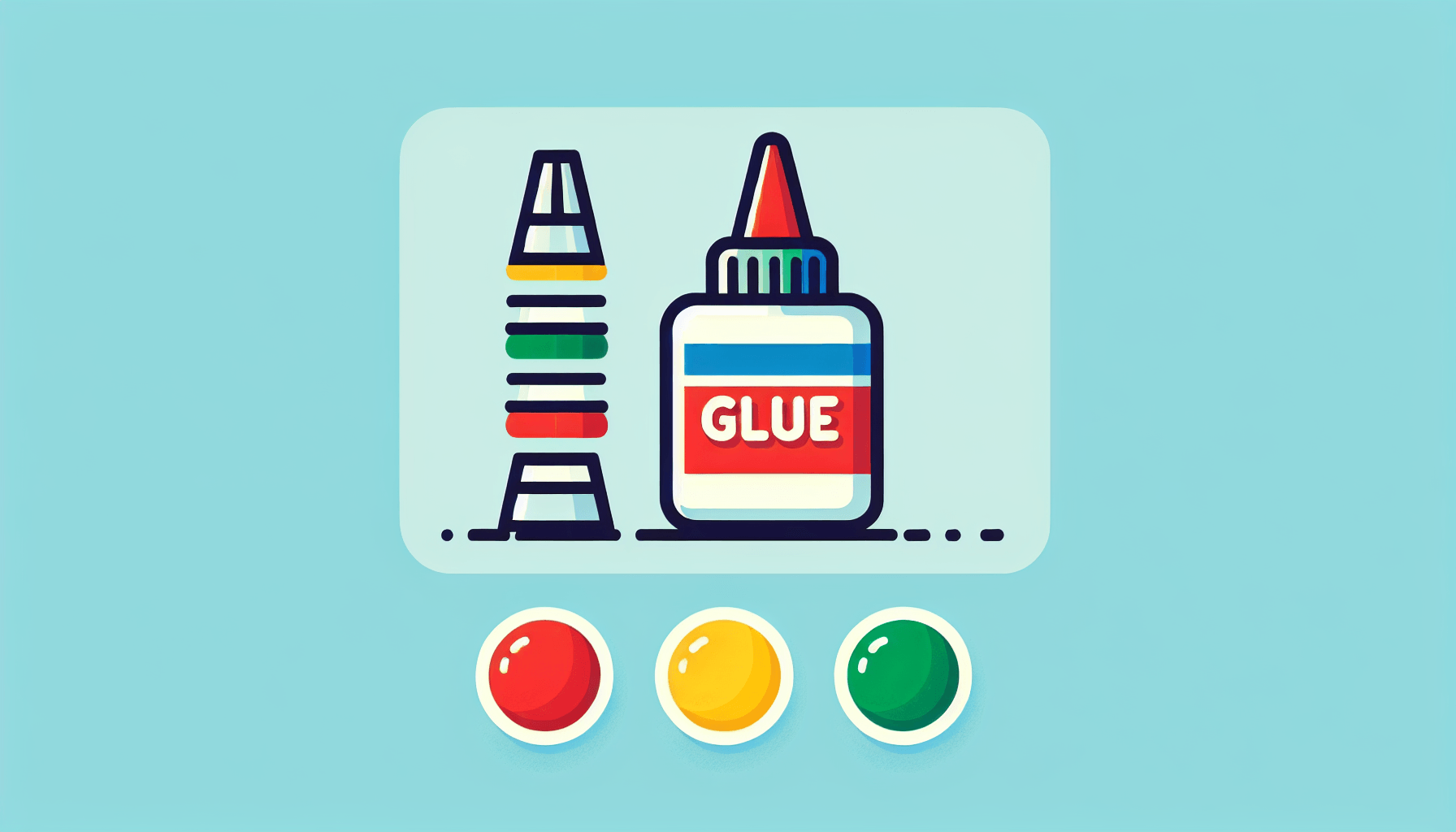 Glue in flat illustration style and white background, red #f47574, green #88c7a8, yellow #fcc44b, and blue #645bc8 colors.