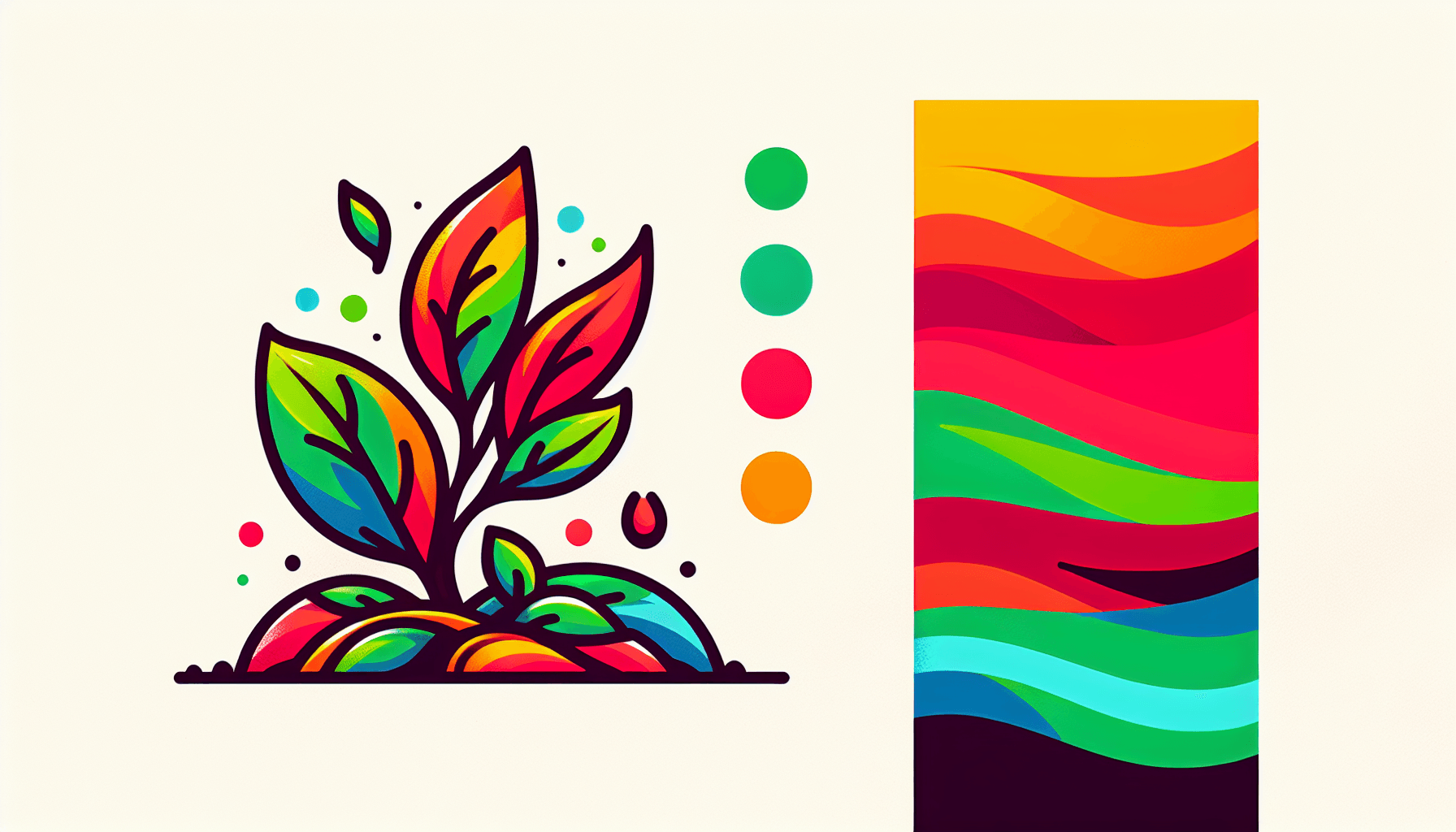 Seedling in flat illustration style and white background, red #f47574, green #88c7a8, yellow #fcc44b, and blue #645bc8 colors.