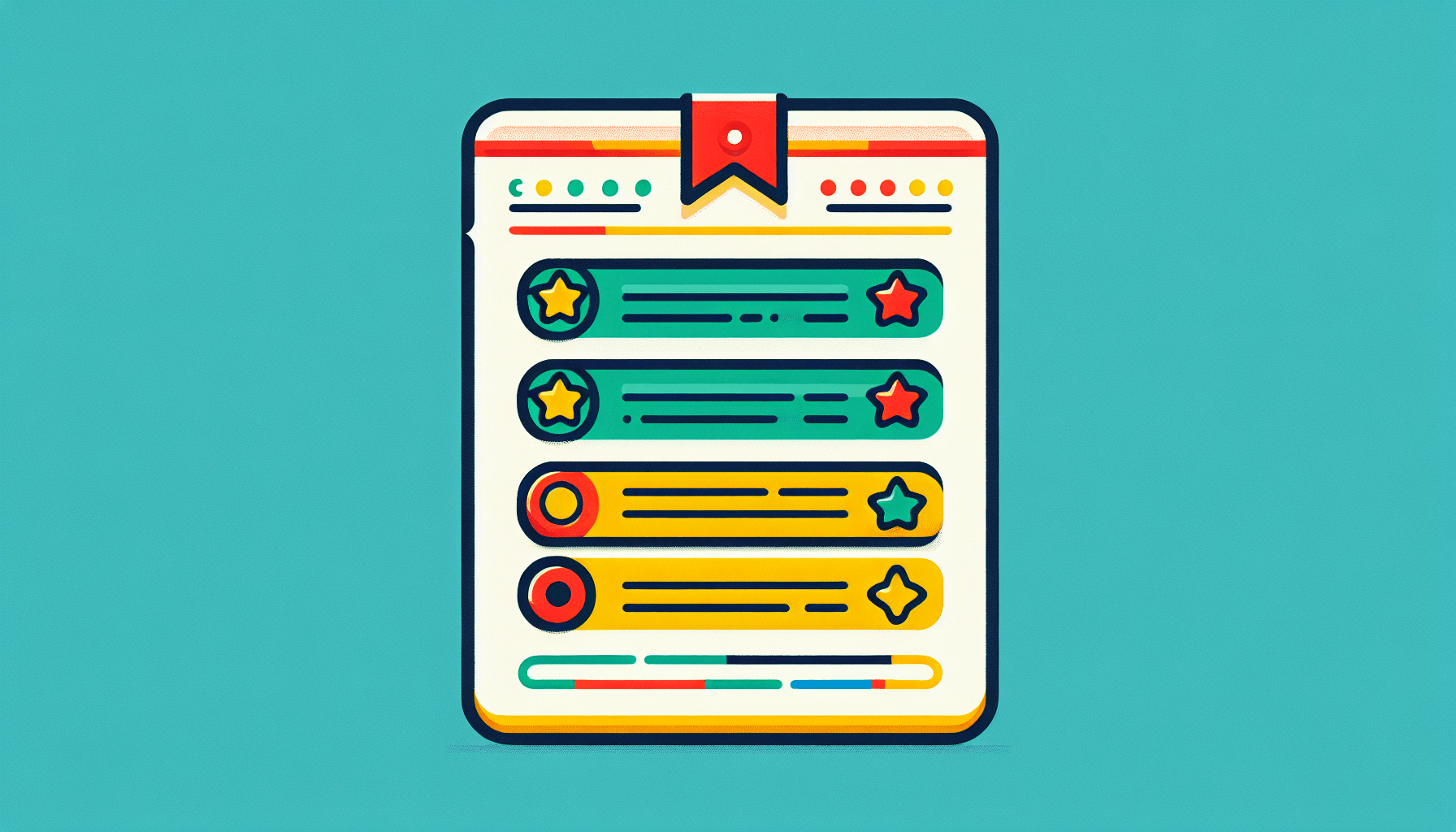 Report card in flat illustration style and white background, red #f47574, green #88c7a8, yellow #fcc44b, and blue #645bc8 colors.