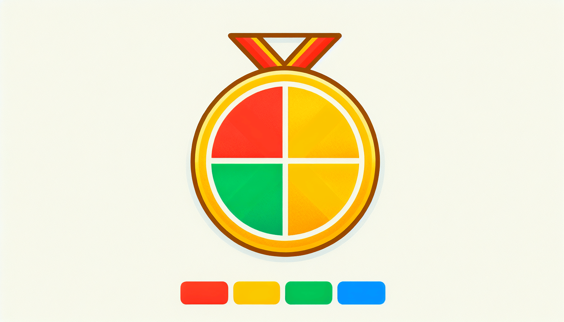 Medal in flat illustration style and white background, red #f47574, green #88c7a8, yellow #fcc44b, and blue #645bc8 colors.