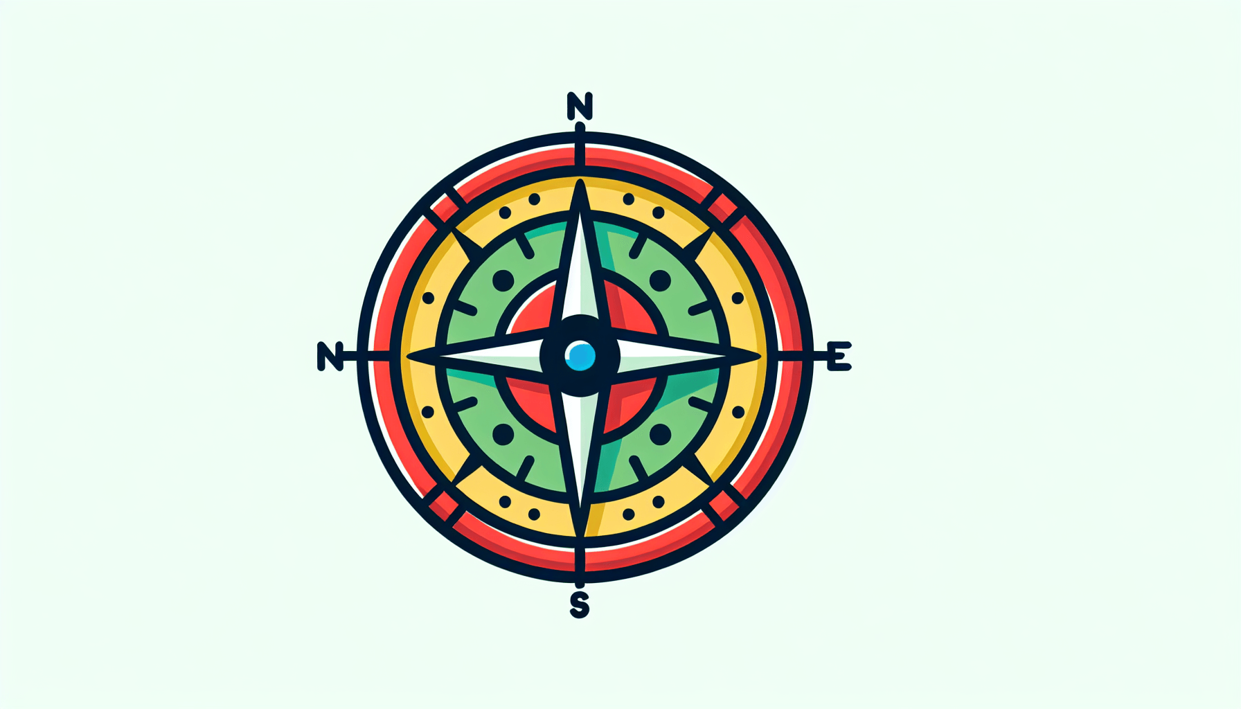 Compass in flat illustration style and white background, red #f47574, green #88c7a8, yellow #fcc44b, and blue #645bc8 colors.