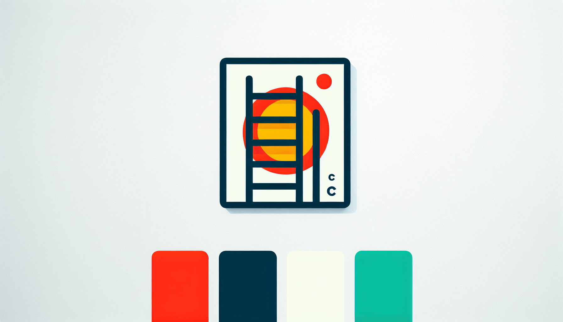 Ladder in flat illustration style and white background, red #f47574, green #88c7a8, yellow #fcc44b, and blue #645bc8 colors.