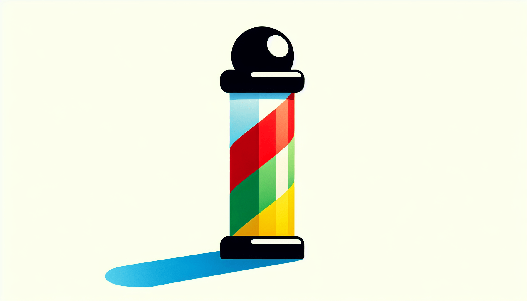 Barber pole in flat illustration style and white background, red #f47574, green #88c7a8, yellow #fcc44b, and blue #645bc8 colors.